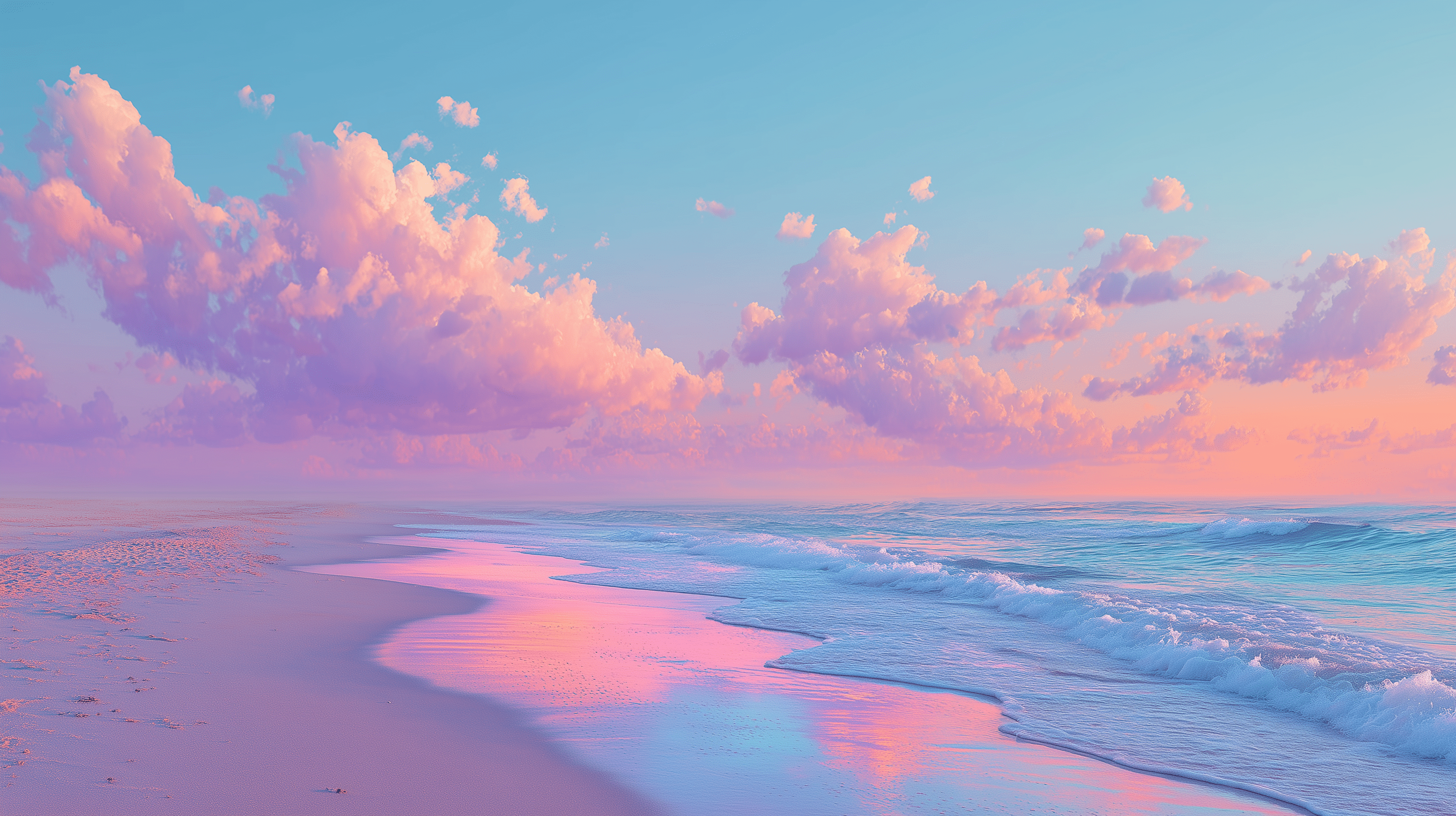 2912x1632 HD Summer Vibes Beach Wallpaper in Soothing Pastel Colors for Ultimate Relaxation