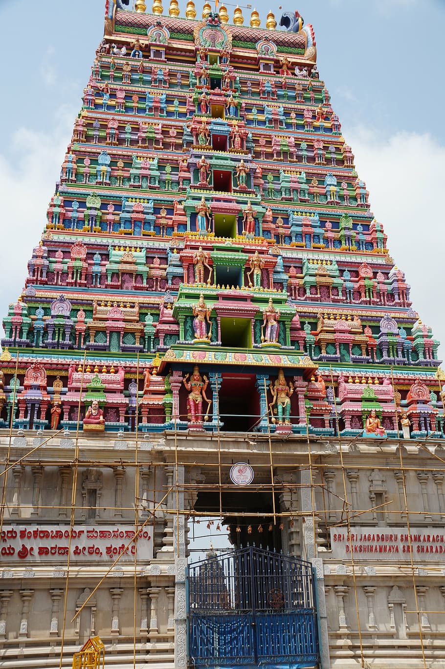 910x1367 shringeri, gate, temple, south india, gopuram, architecture, colorful, built structure