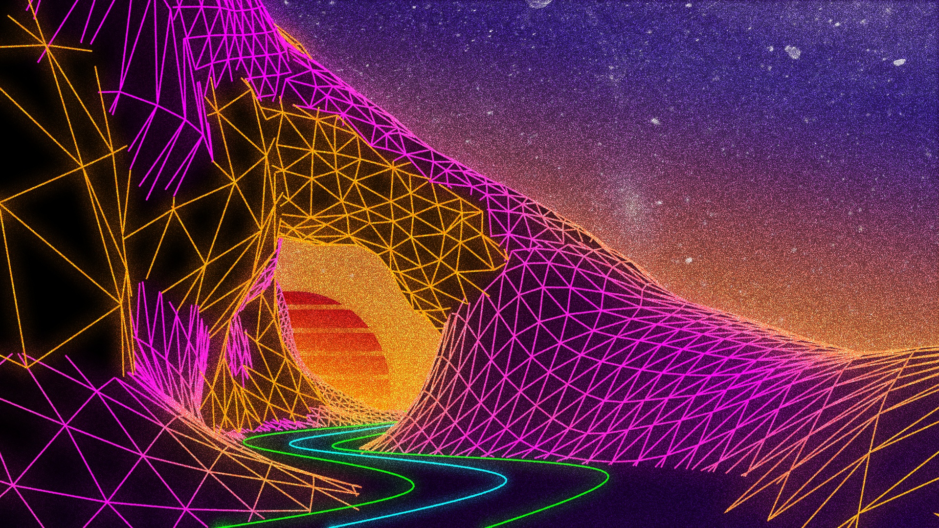 1920x1080 Wallpaper road, light, music, background, neon, Electronic, Synthpop, VHS for mobile and desktop, section рендеринг, resolution 1920x1080
