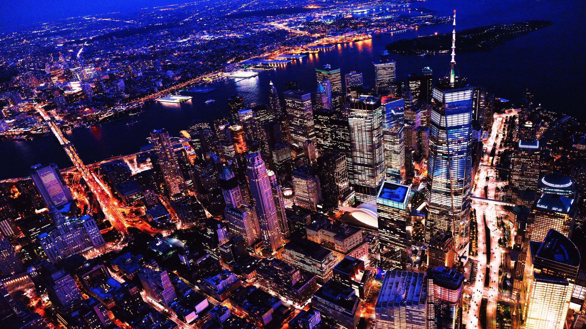 2048x1152 New York City Cyber Punk Synth Wave Wall Mural. 80's Synth Wave Pop St