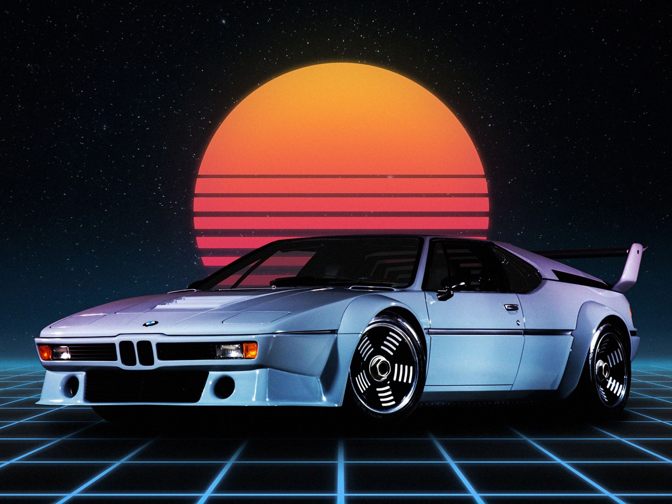 2800x2100 Download Automobile, Art, Automobile, Neon, Bmw, Synth pop, Bmw, Night, Moon Wallpaper in 2800x2100 Resolution