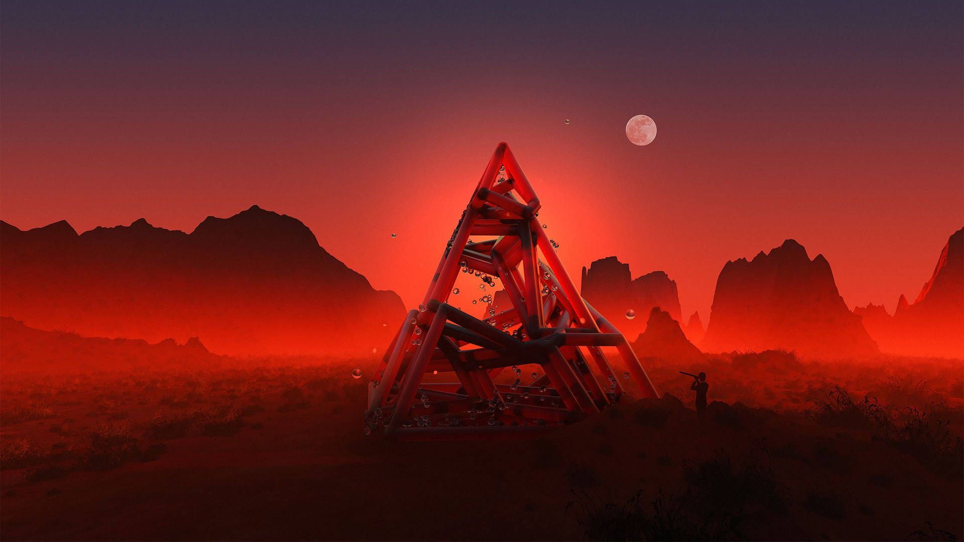 1920x1080 Download Red Aesthetic Mystery 3D Art Landscape Wallpaper