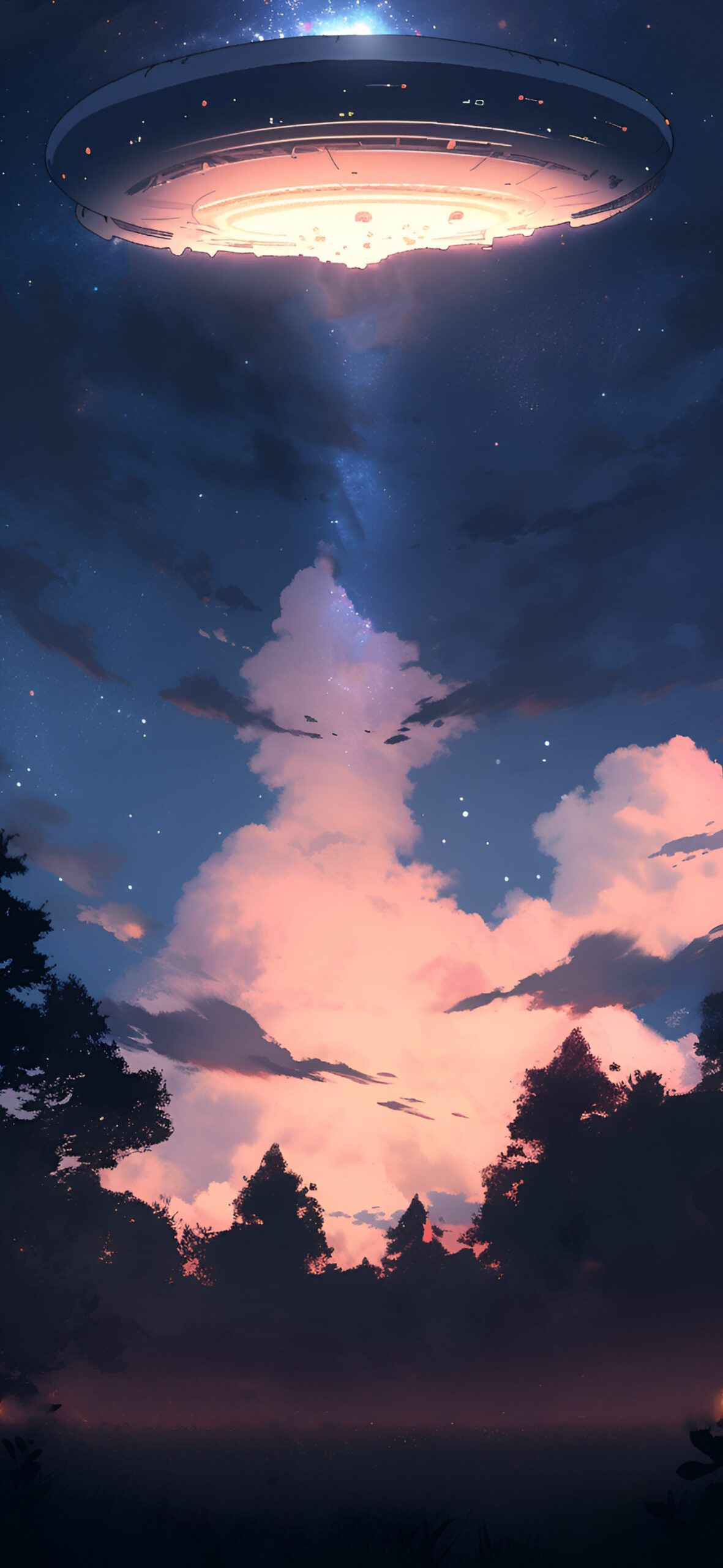 1181x2560 UFO over a Meadow Mysterious Wallpaper Space Wallpaper