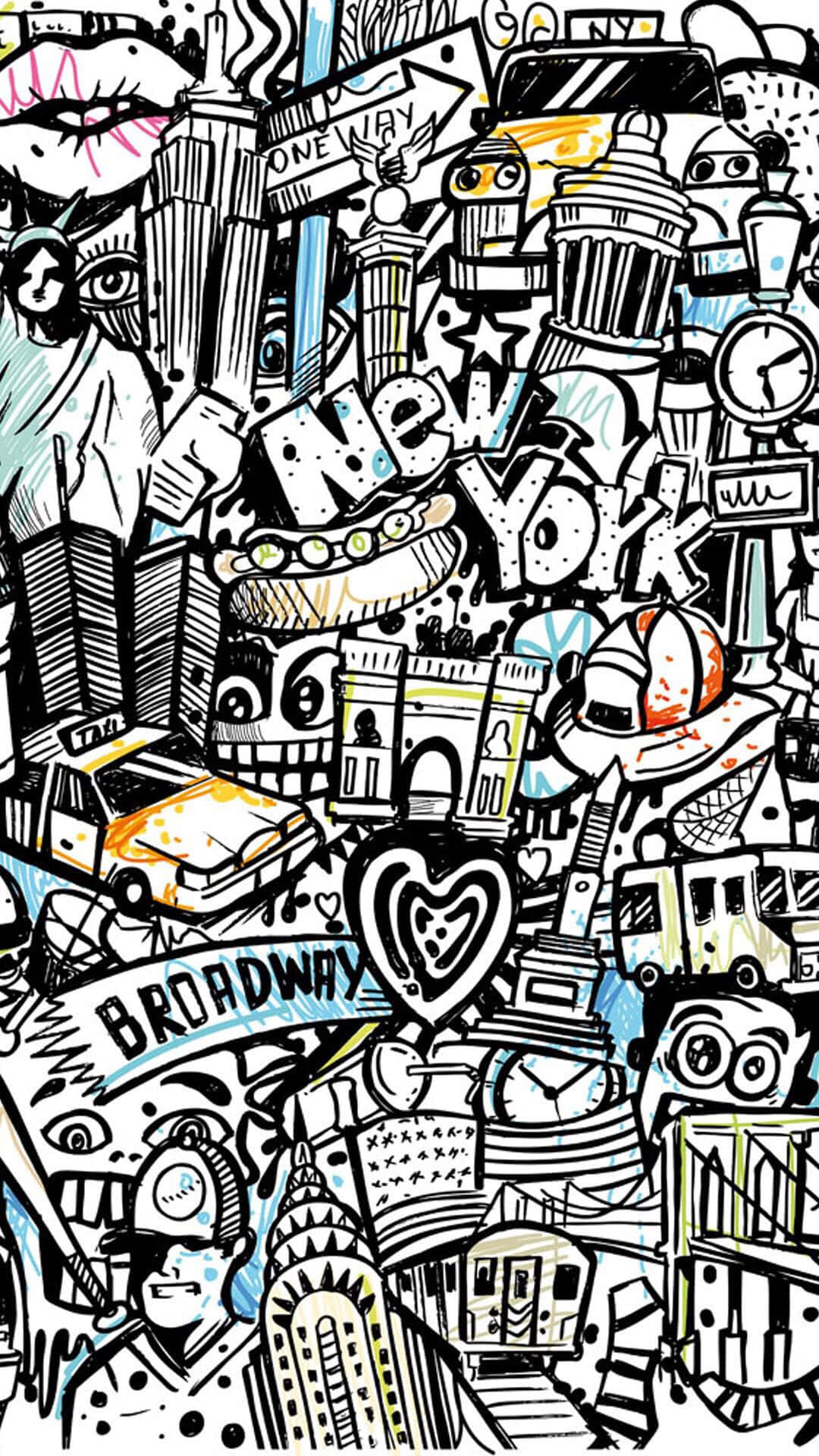 1080x1920 Download Broadway Doodle Drawing Pop Art Phone Wallpaper