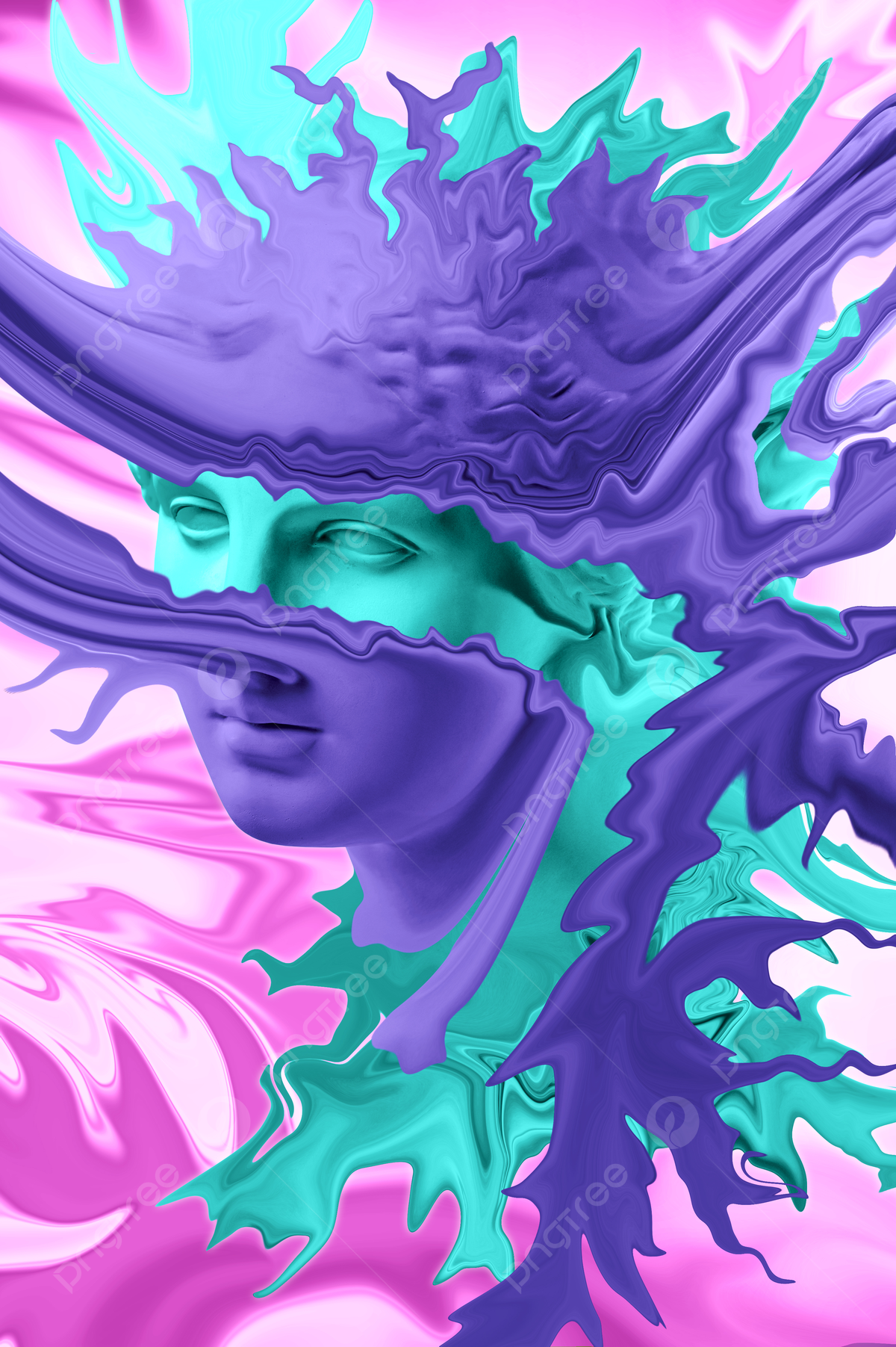 1200x1803 Pop Art Cyberpunk Sculpture With Neon Colors Bust Magazine Webpunk Photo Background Wallpaper Image For Free Download