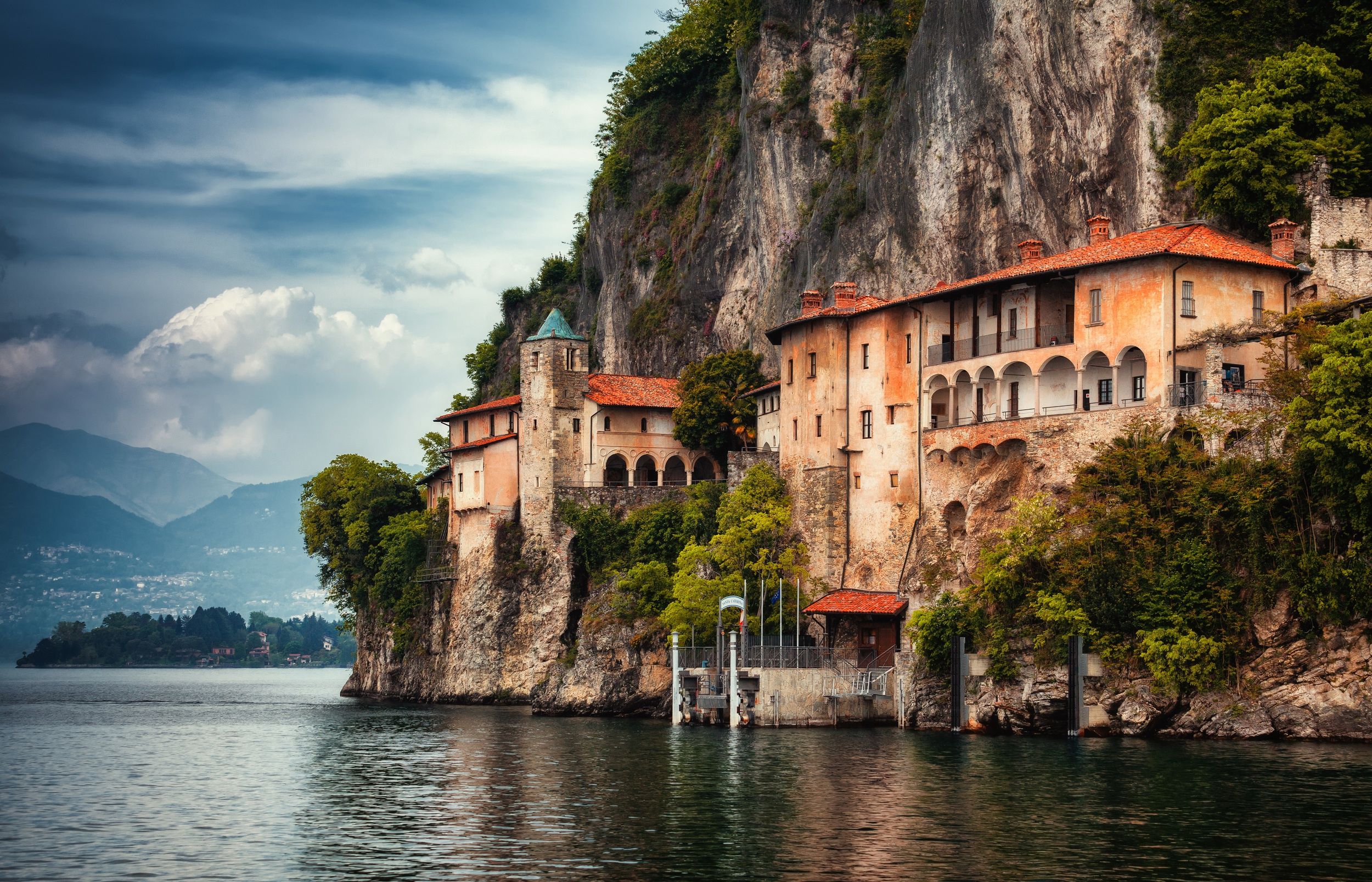 2500x1608 Download Lake Lombardy Lake Maggiore Italy Religious Monastery HD Wallpaper