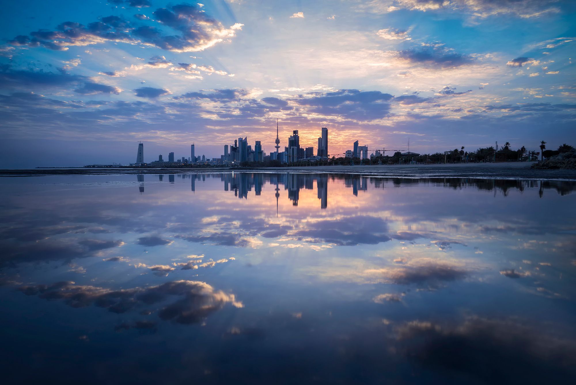 2000x1337 Wallpaper the city, Kuwait City, reflection.clouds for mobile and desktop, section природа, resolution 2000x1337