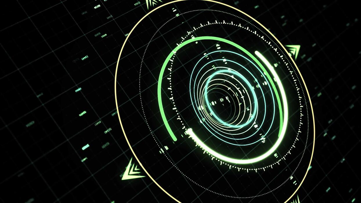 1244x700 Close up of modern design of elements for technology background, seamless loop. Animation. Targeting system isolated on black background