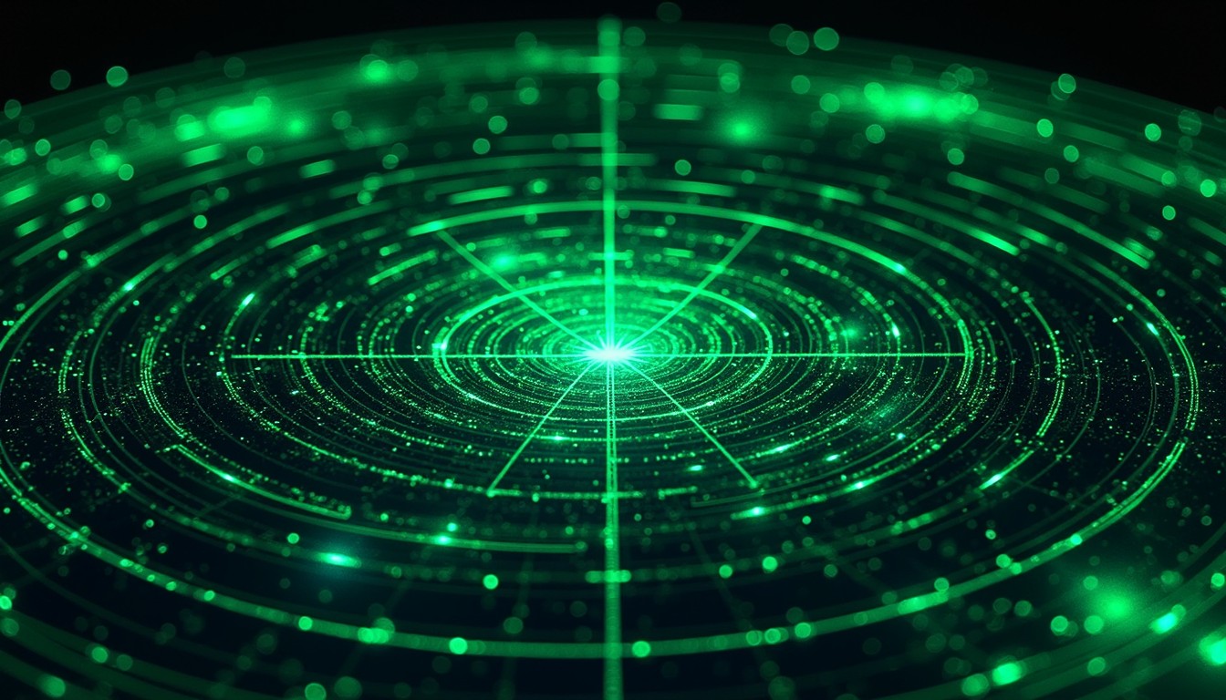 1344x768 Free Glowing Radar Display Image, Green, Phosphorescent