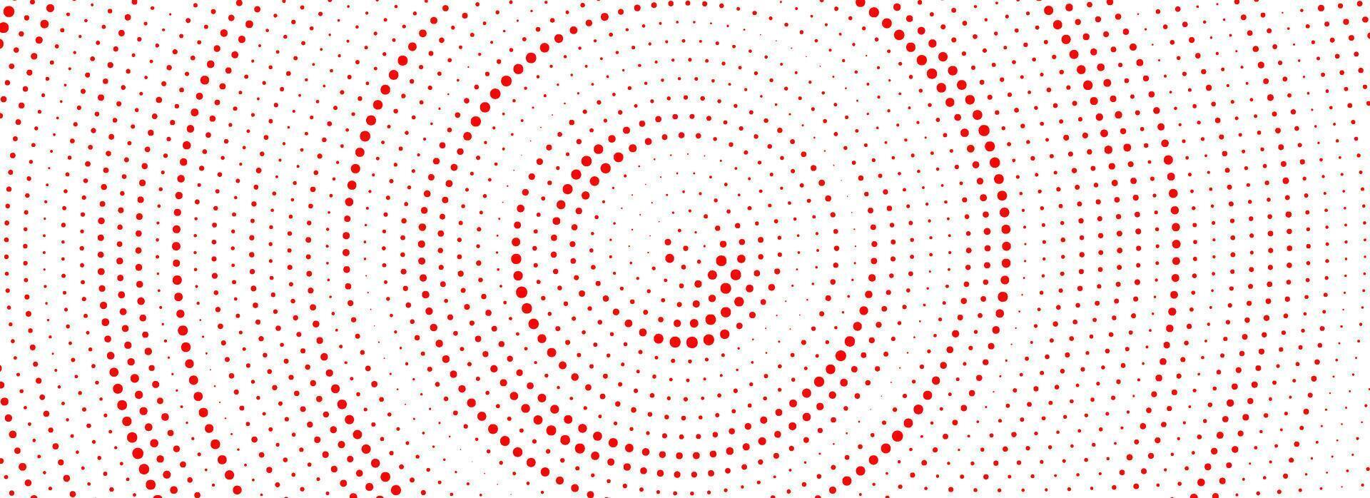 1920x698 Red halftone concentric background. Dotted radial gradient texture. Red ripple sonic wave wallpaper. Rasterized rough circle backdrop for epicenter, target, radar signal, vibration, aftershock