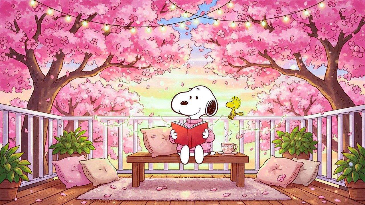 1280x720 Spring Cherry Blossom Balcony Lofi