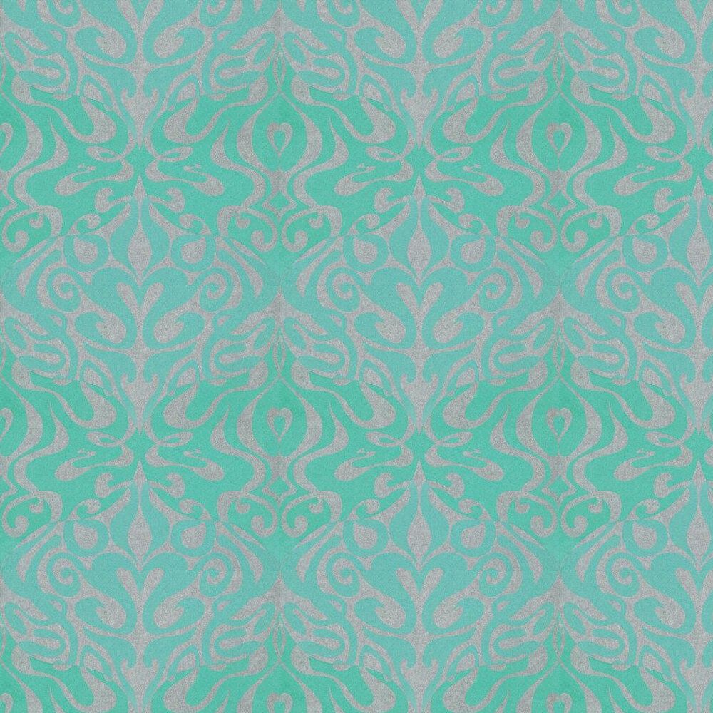 1000x1000 Woodstock Wallpaper & Son Roll / Metallic Silver On Teal
