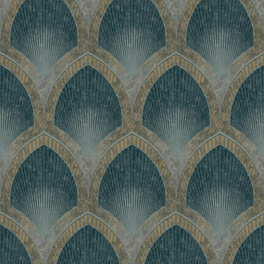 1000x1000 Galerie Nouveau Scallop Wallpaper / Turquoise / Gold