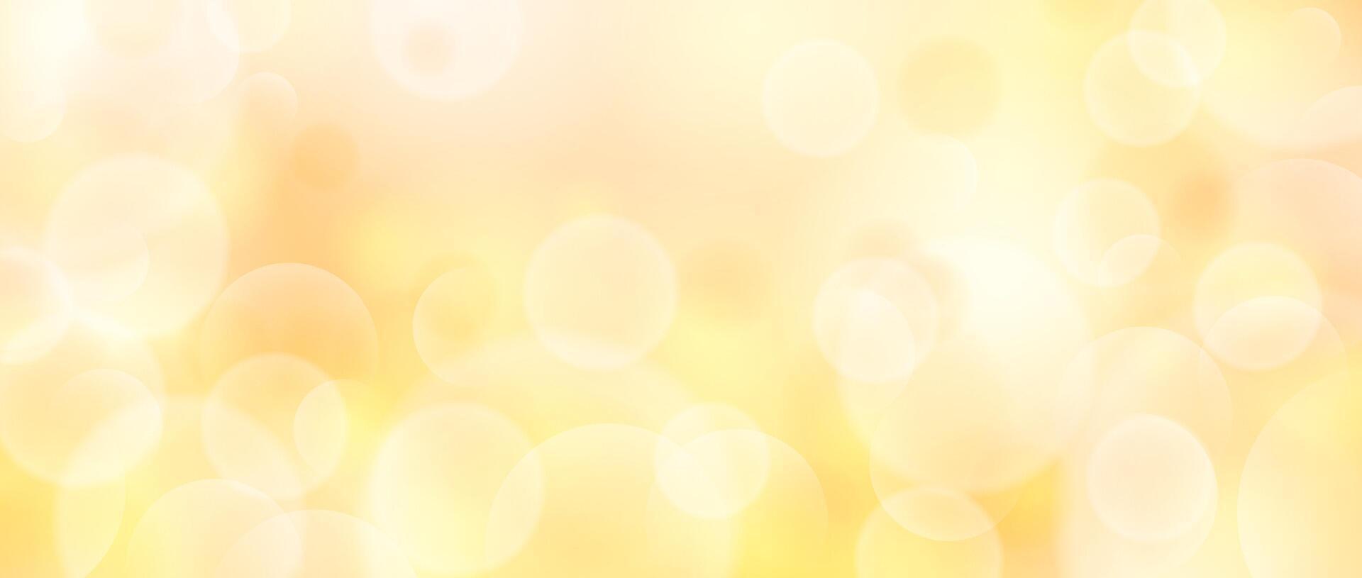 1920x815 Abstract circle bokeh wallpaper. Pastel yellow color blur effect background. Shiny golden light sparkle texture. Blurry backdrop for birthday celebration, fairy party, card, poster, banner