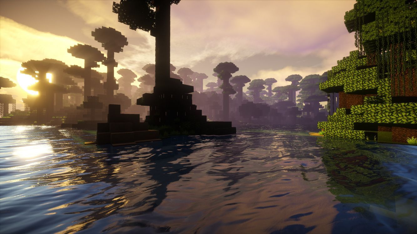 1333x750 Wallpaper Minecraft, Nature, Morning, Tree, Waterway, Background Free Image