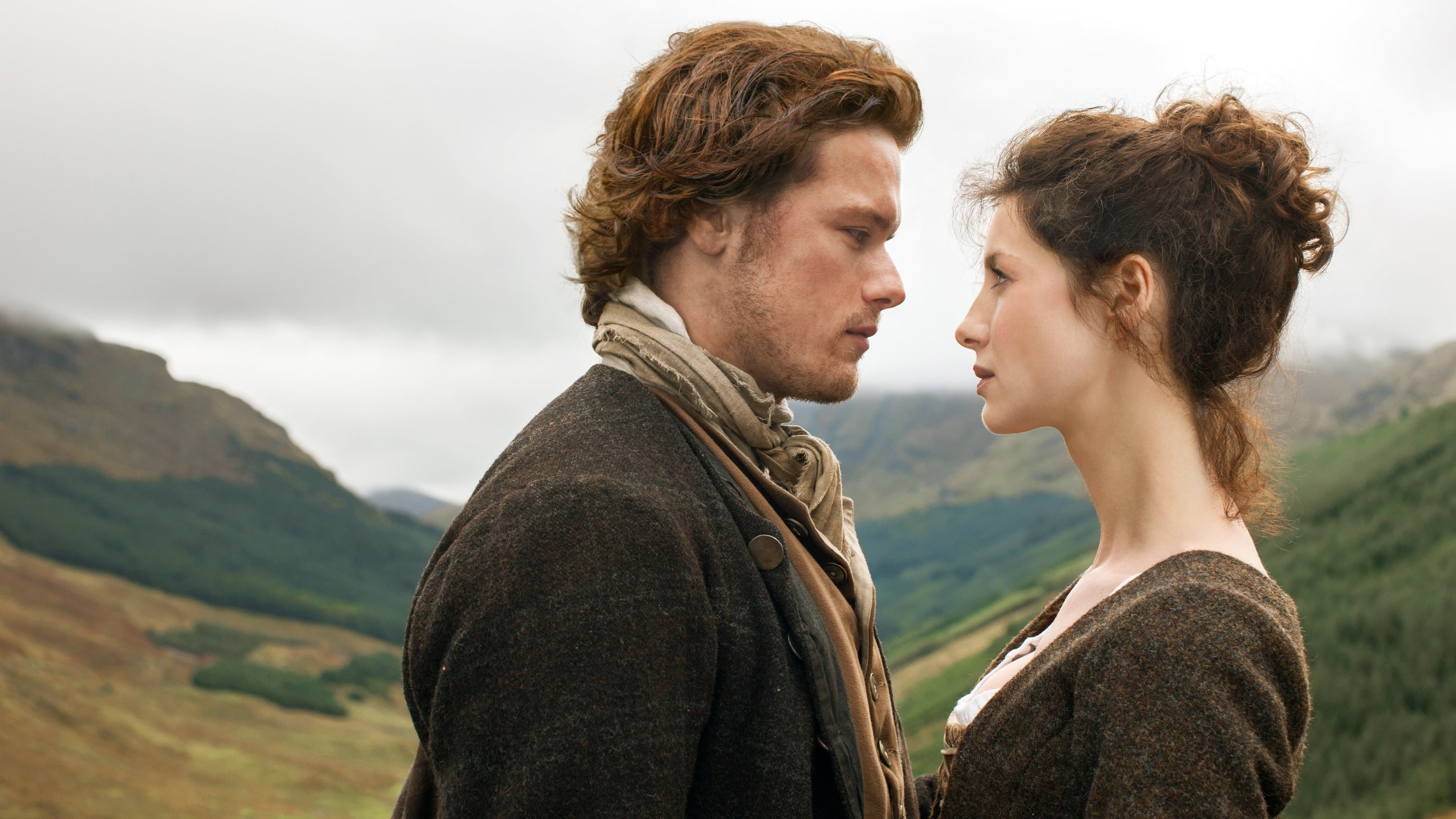 3840x2160 Men's Black Button Up Top, Outlander, TV, Caitriona Balfe, Sam Heughan HD Wallpaper