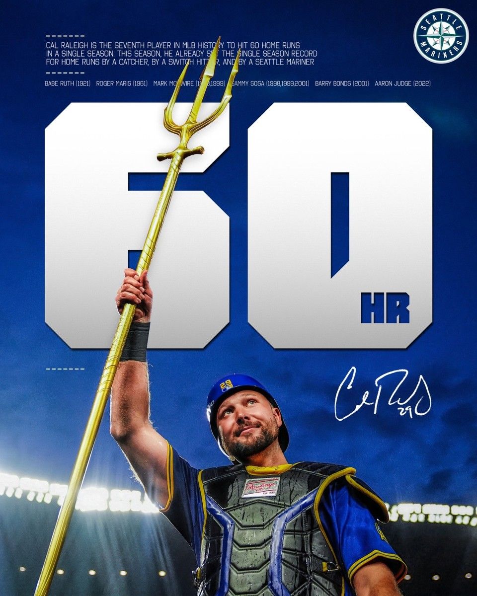 960x1200 Cal Raleigh Seattle Mariners 8x10 glossy photo 2025 60th homerun big dumper
