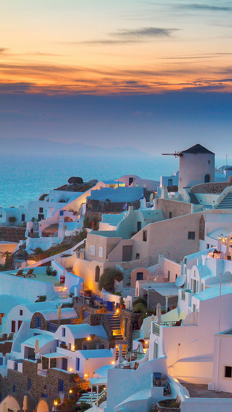 800x1422 Greek Islands, dusk, sunset, twilight, HD phone wallpaper