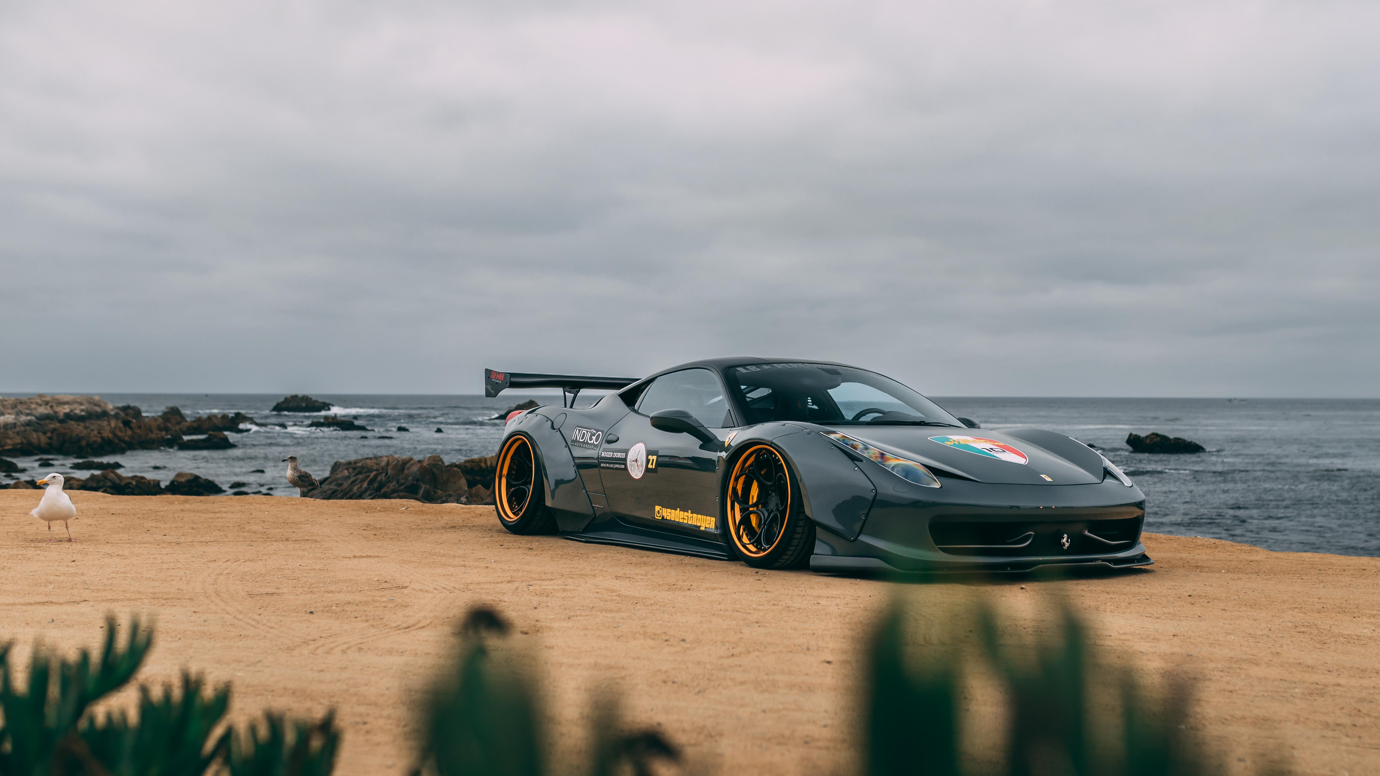 5592x3146 A Liberty Walk Ferrari 458 by the Pacific Ocean