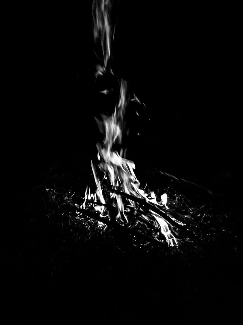 800x1067 Bonfire, fire, flame, black and white, black, HD phone wallpaper