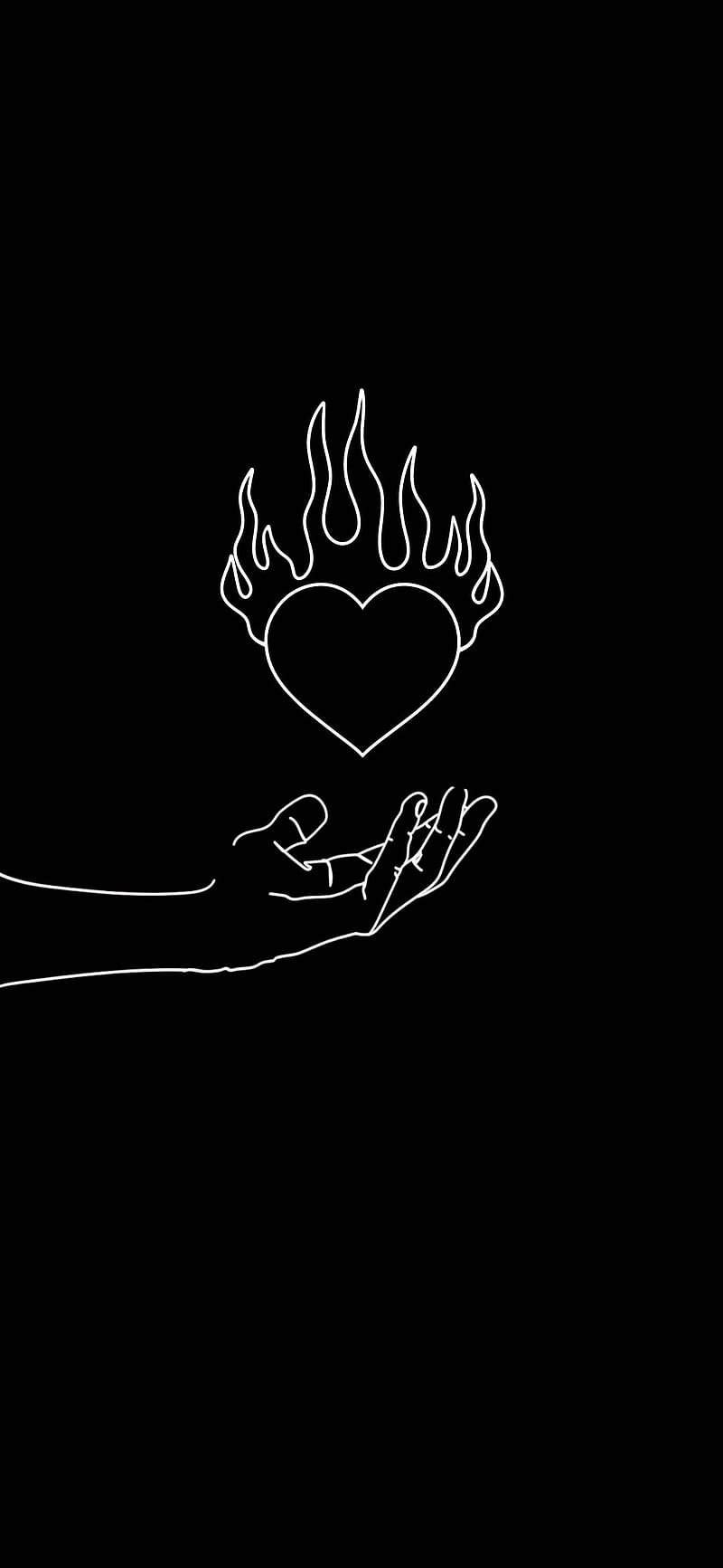 800x1733 Fire Heart, love, amoled, art, simple, black and white, flame, HD phone wallpaper