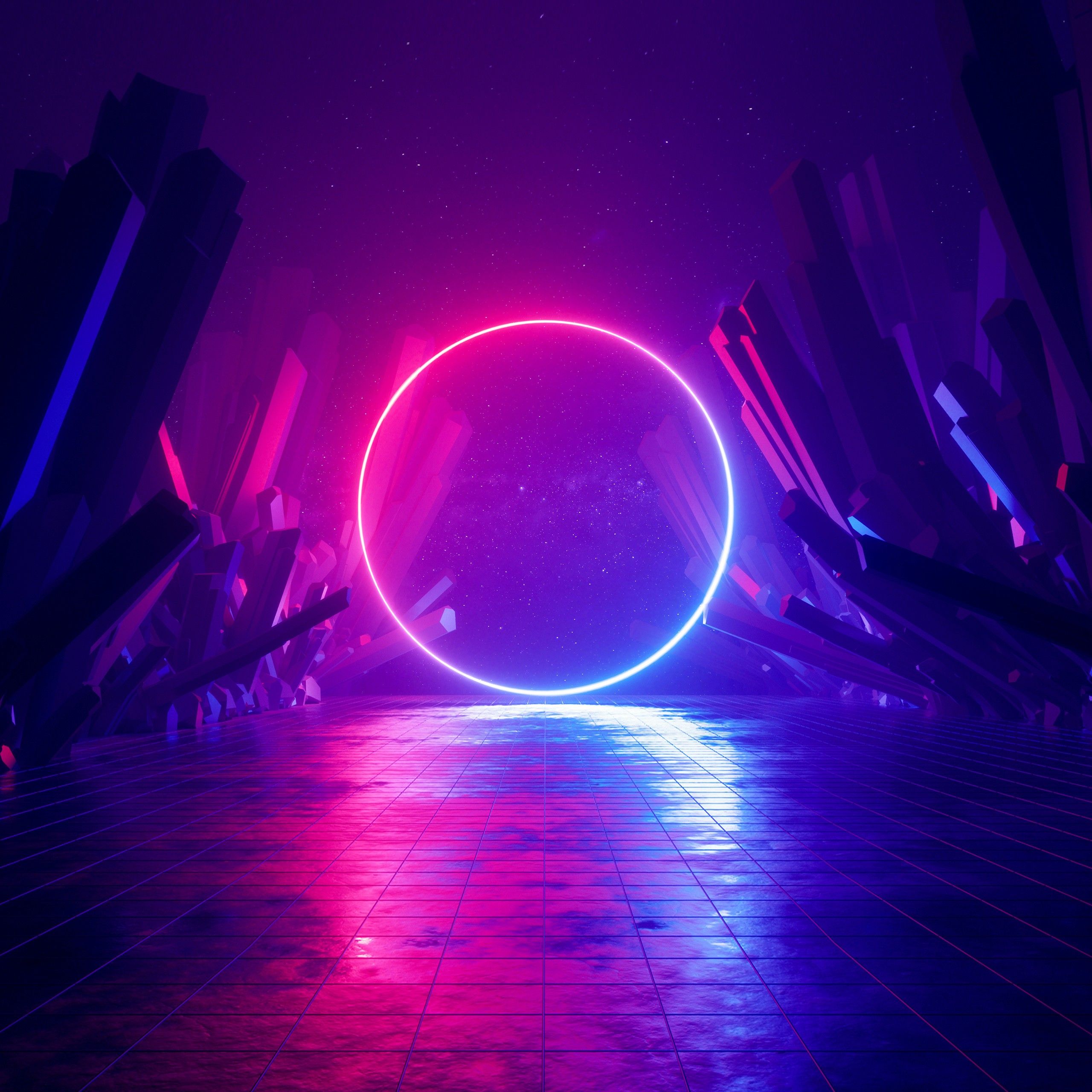 2560x2560 Neon Ring Sci Fi Huawei Mediapad M6 Stock Wallpaper