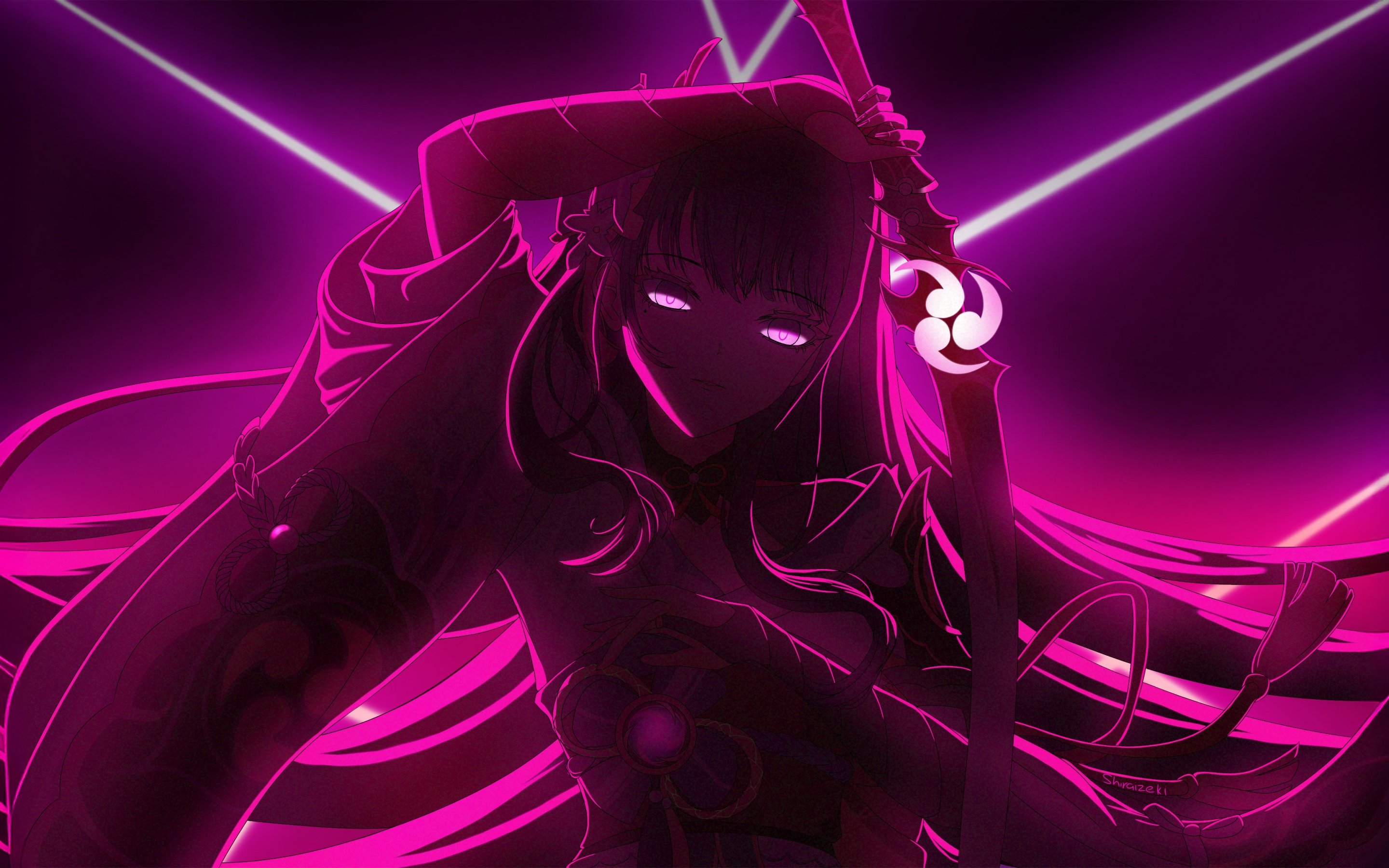 2880x1800 Raiden Shogun Wallpaper 4K, Neon art, Pink aesthetic