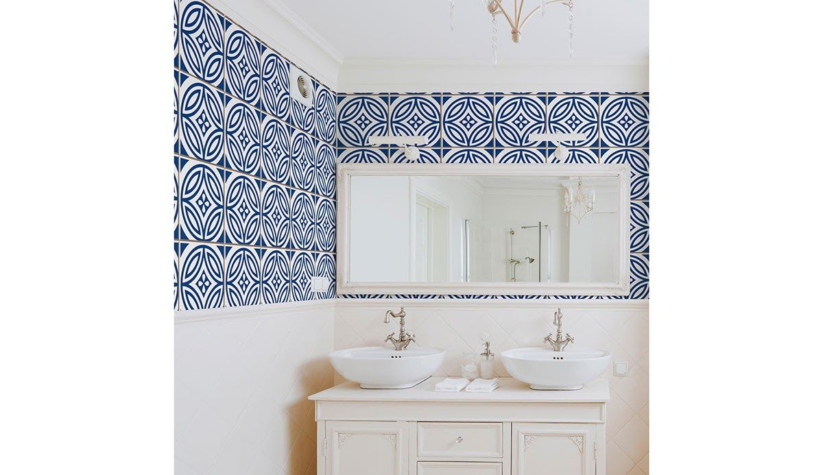 1200x693 Colorful Bathroom Ideas: Removable Wallpaper