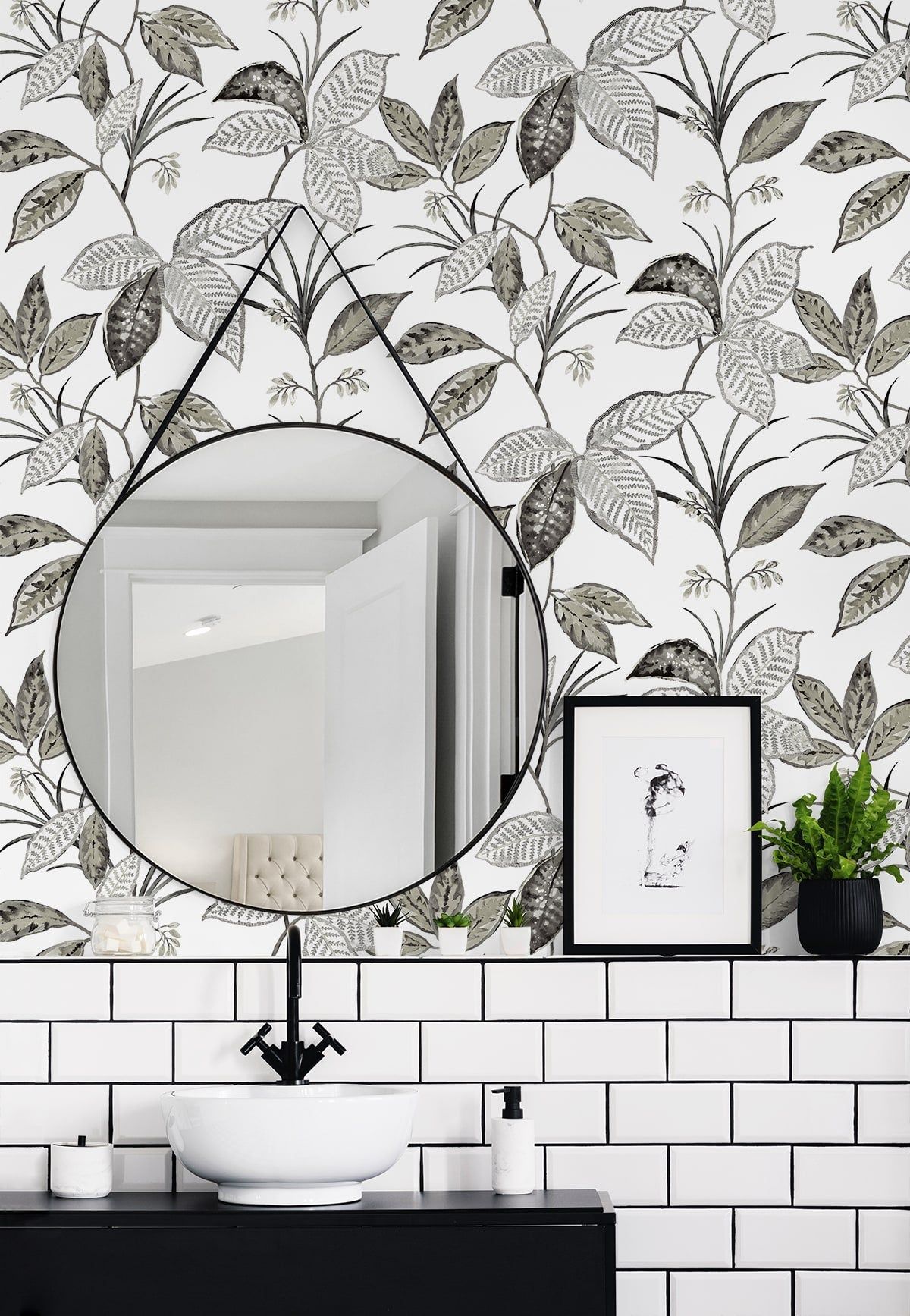 1200x1735 NextWall Greystone Boho Leaf Trail Peel and Stick Wallpaper