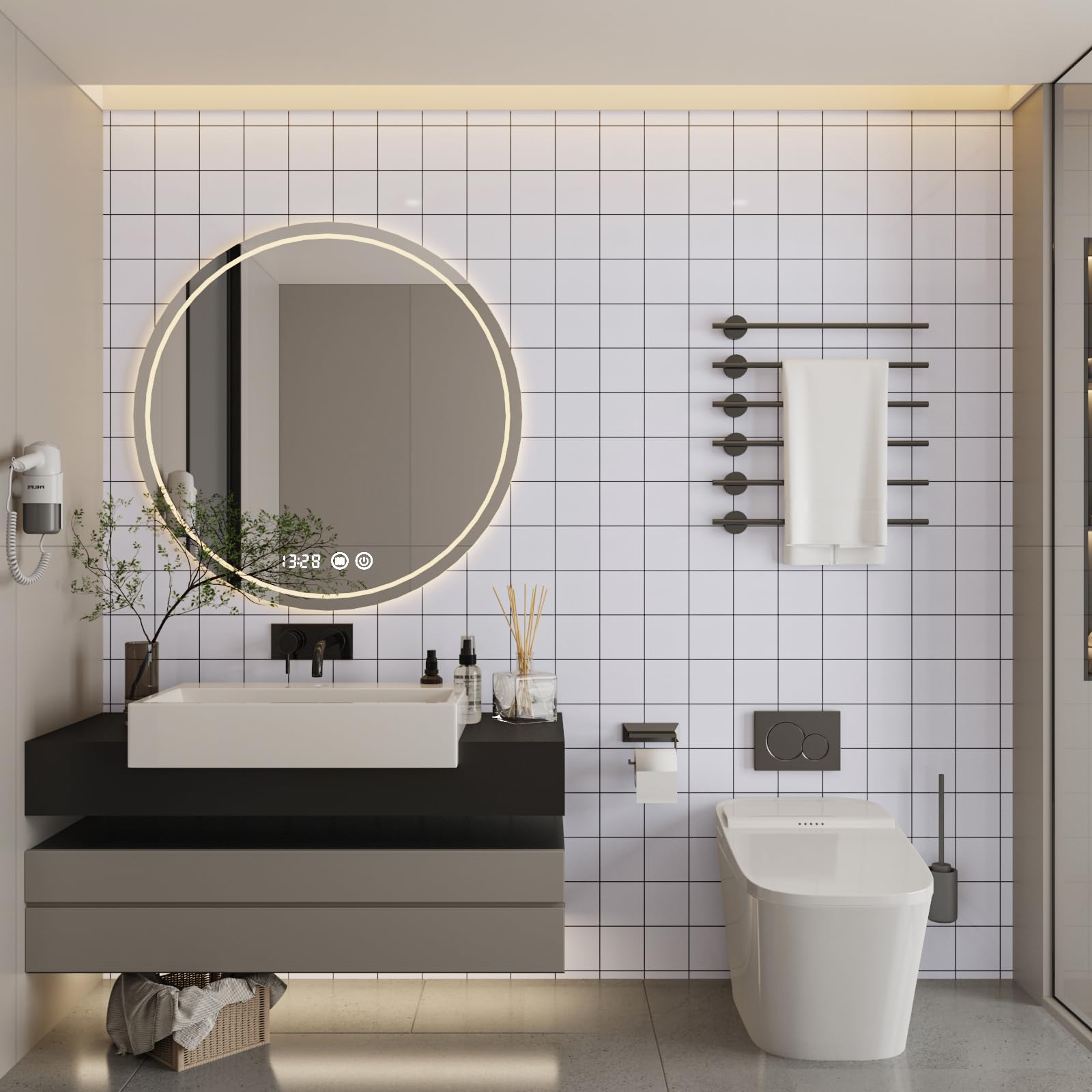1600x1600 VaryFloral Black and White Square Grid Wallpaper Waterproof Checkered Geometric Wallpaper for Kitchen Bathroom Peel and Stick Removable Simple Line Contact Paper for Countertops Shelf 11.8x118