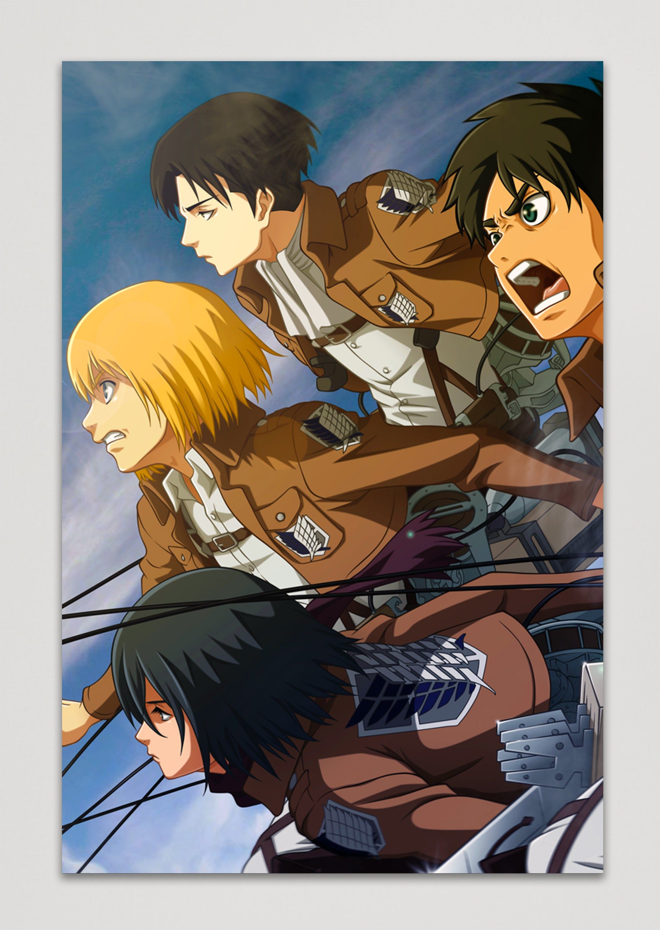2129x3000 Attack on Titan Eren, Mikasa, Armin, and Levi Anime Metal Poster