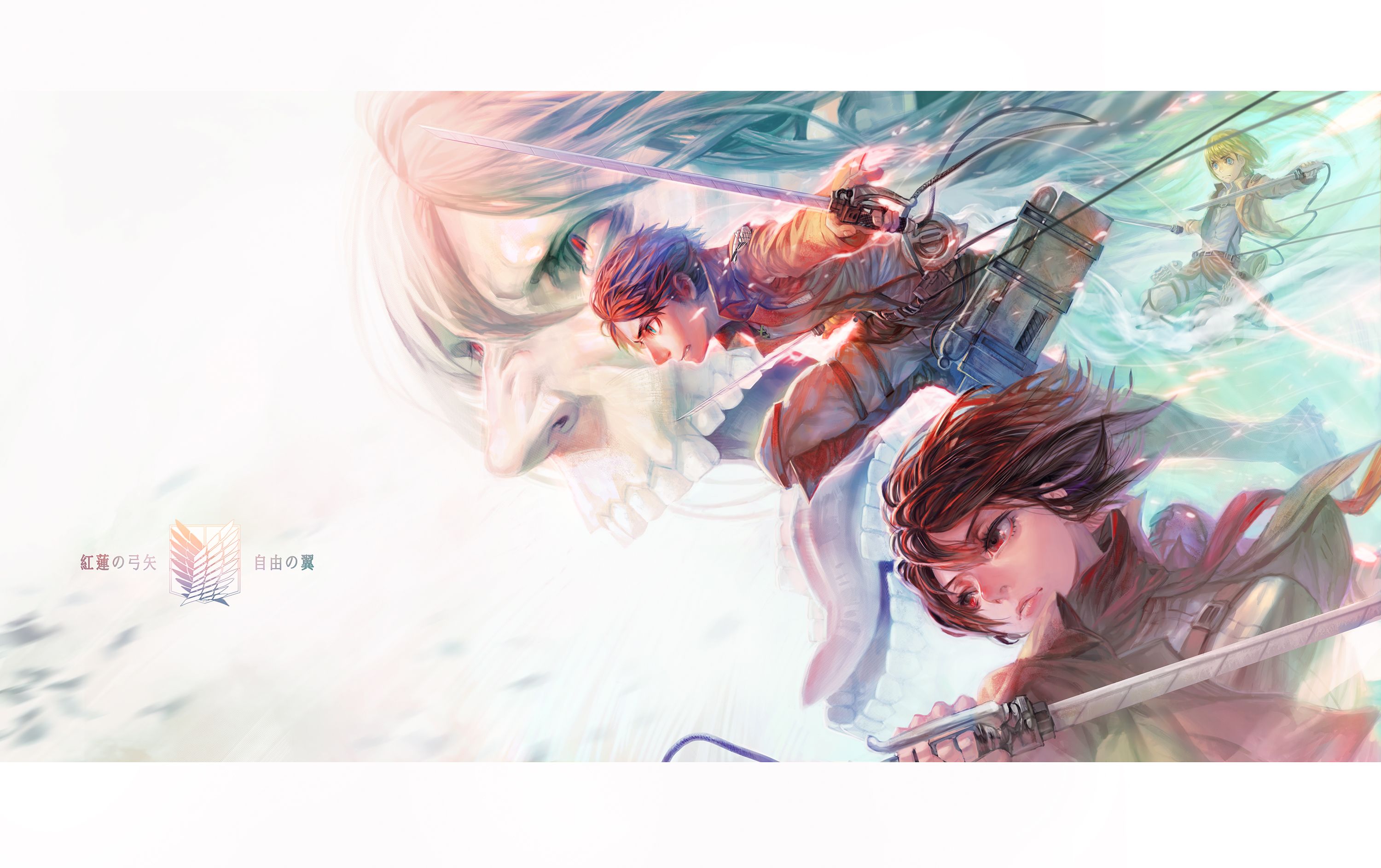 3000x1886 shingeki, No, Kyojin, Armin, Arlert, B, C, N, Y, , Blonde, Hair, Blue, Eyes, Brown, Hair, Eren, Jaeger, Mikasa, Ackerman, Red, Eyes, Rogue, Titan, Scarf, Short, Hair, Sword, Uniform, Weapon Wallpaper HD