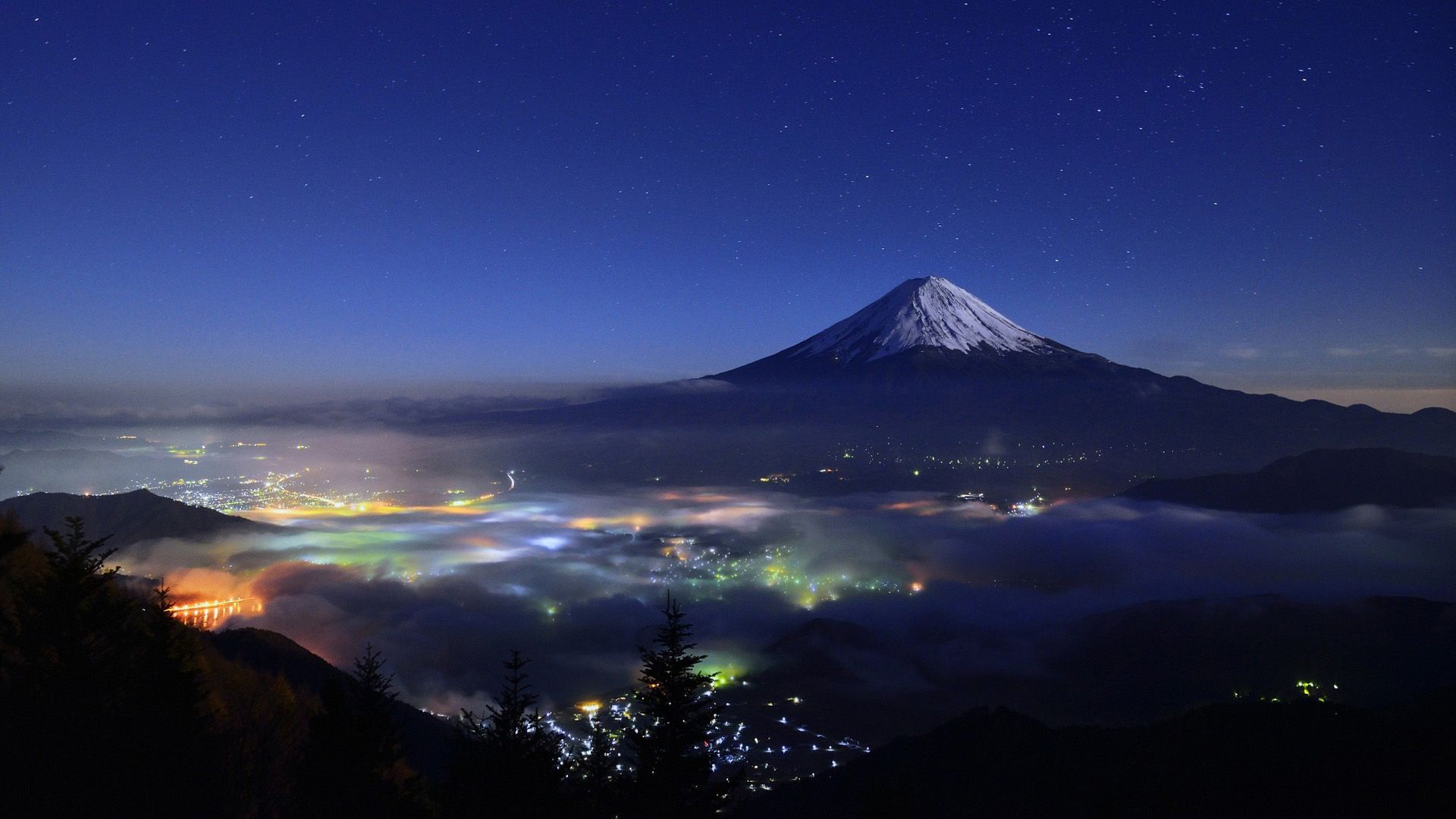 1920x1080 Mount Fuji Japan City View Nighttime HD Travel Wallpaper
