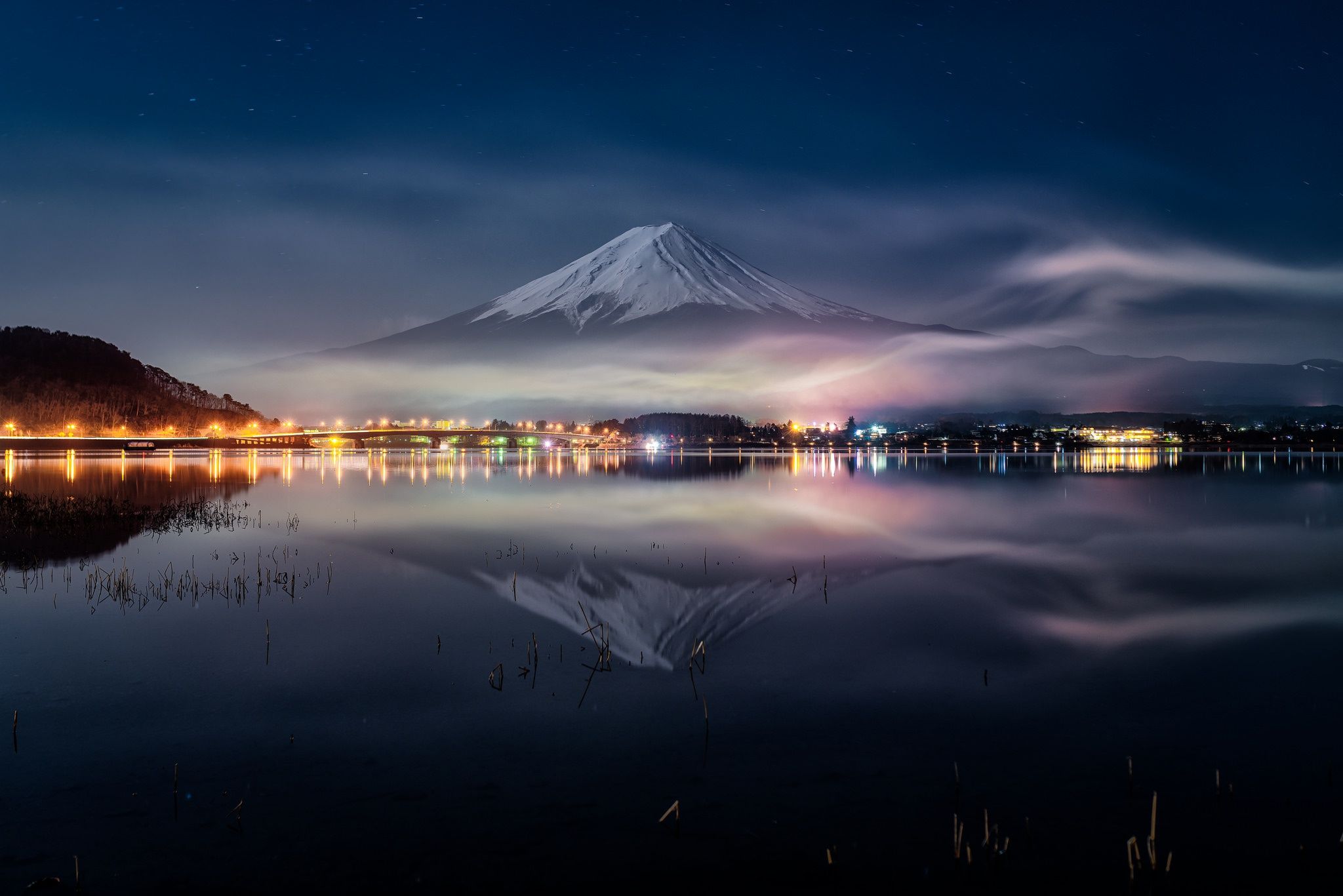 2048x1367 nature, Reflection, Mountains, Snowy peak, Mountain pass, Mount Fuji, Japan Wallpaper HD / Desktop and Mobile Background