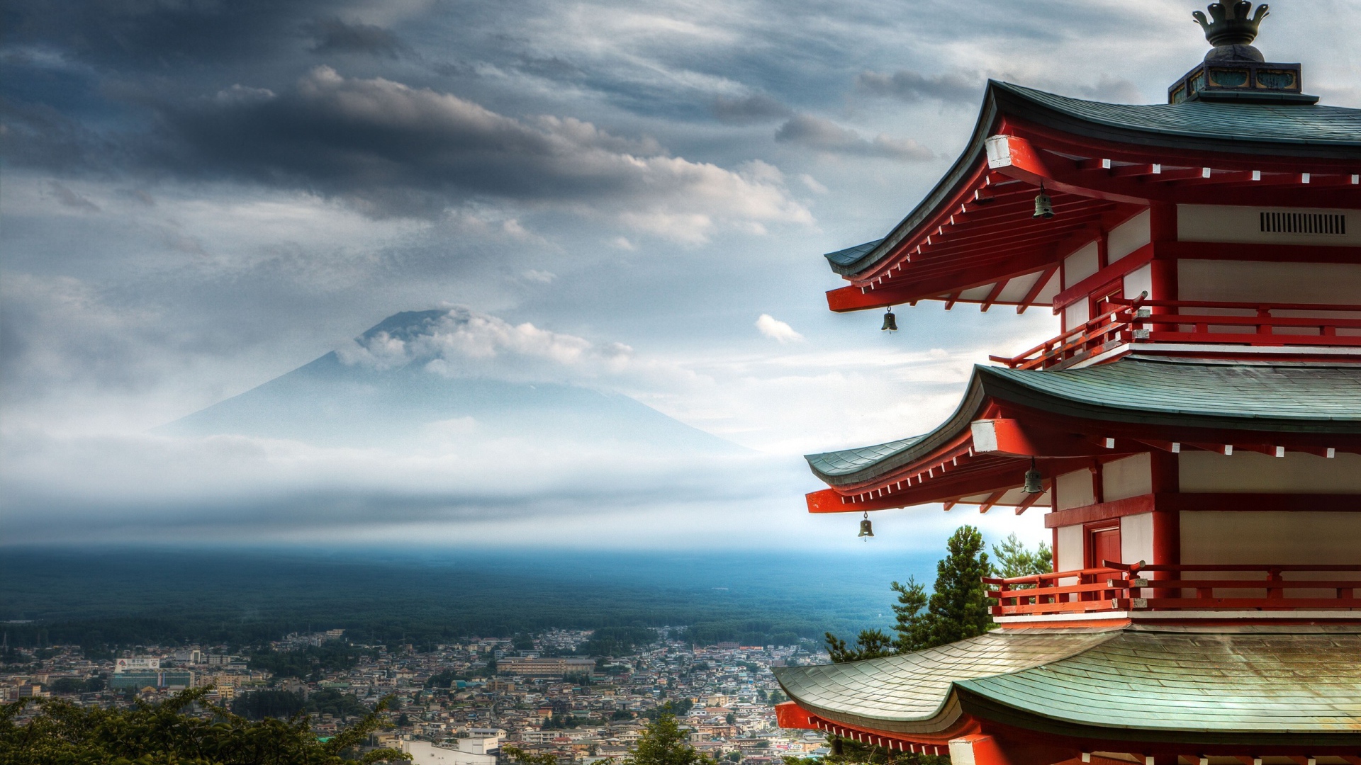 1920x1080 Pagoda in Japan and view of mount Fuji Desktop wallpaper 1920x1080