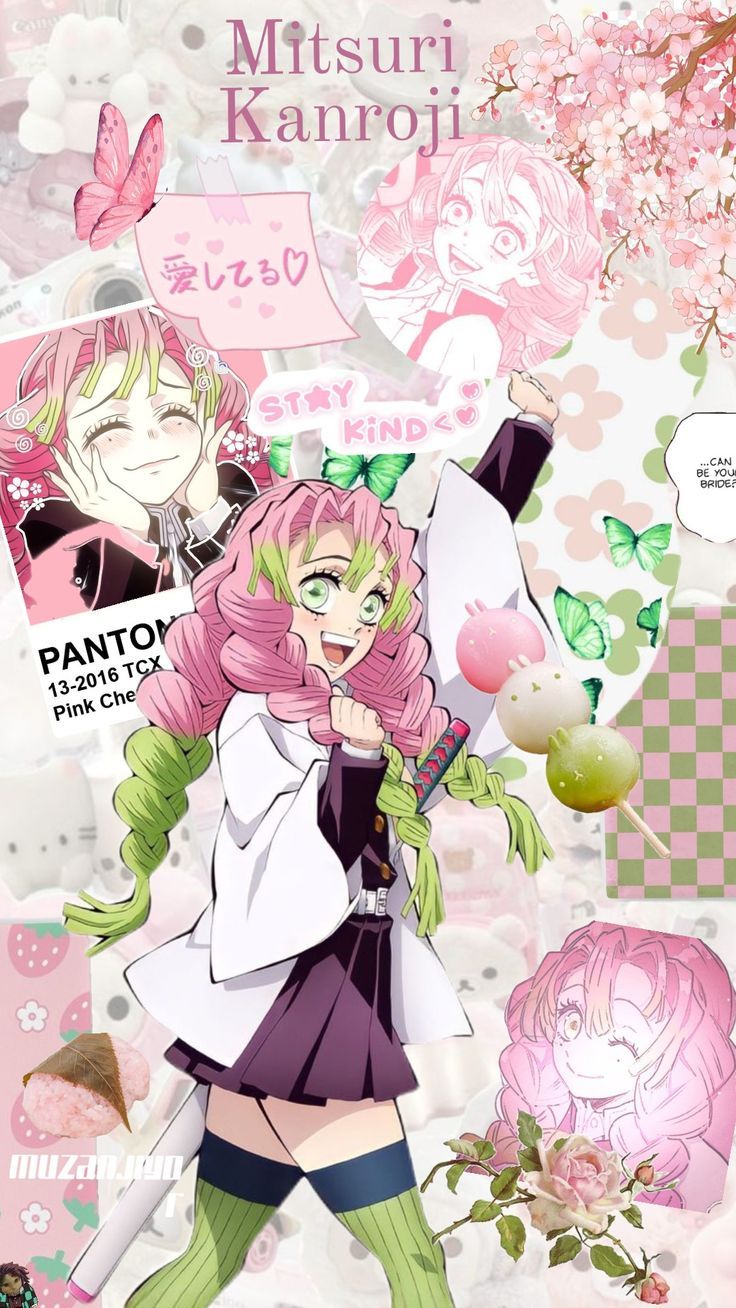 736x1308 mitsuri #kawaii #anime #kimetsunoyaiba #demonslayer #pink #green #wallpaperr #aesthetic