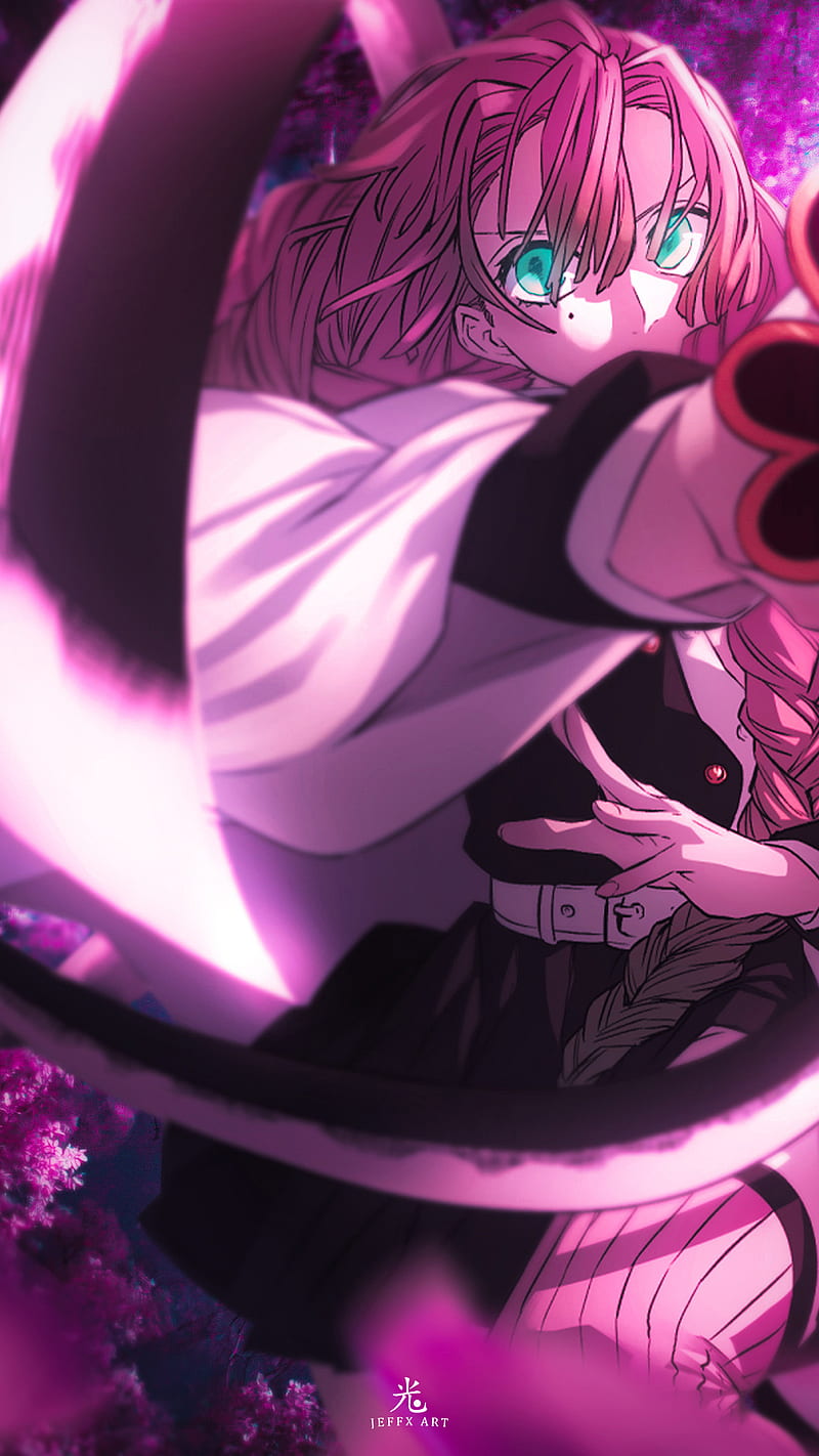 800x1422 MITSURI 愛, aesthetic, kanroji, red, magenta, art, demon slayer, edit, kimetsu no yaiba, HD phone wallpaper