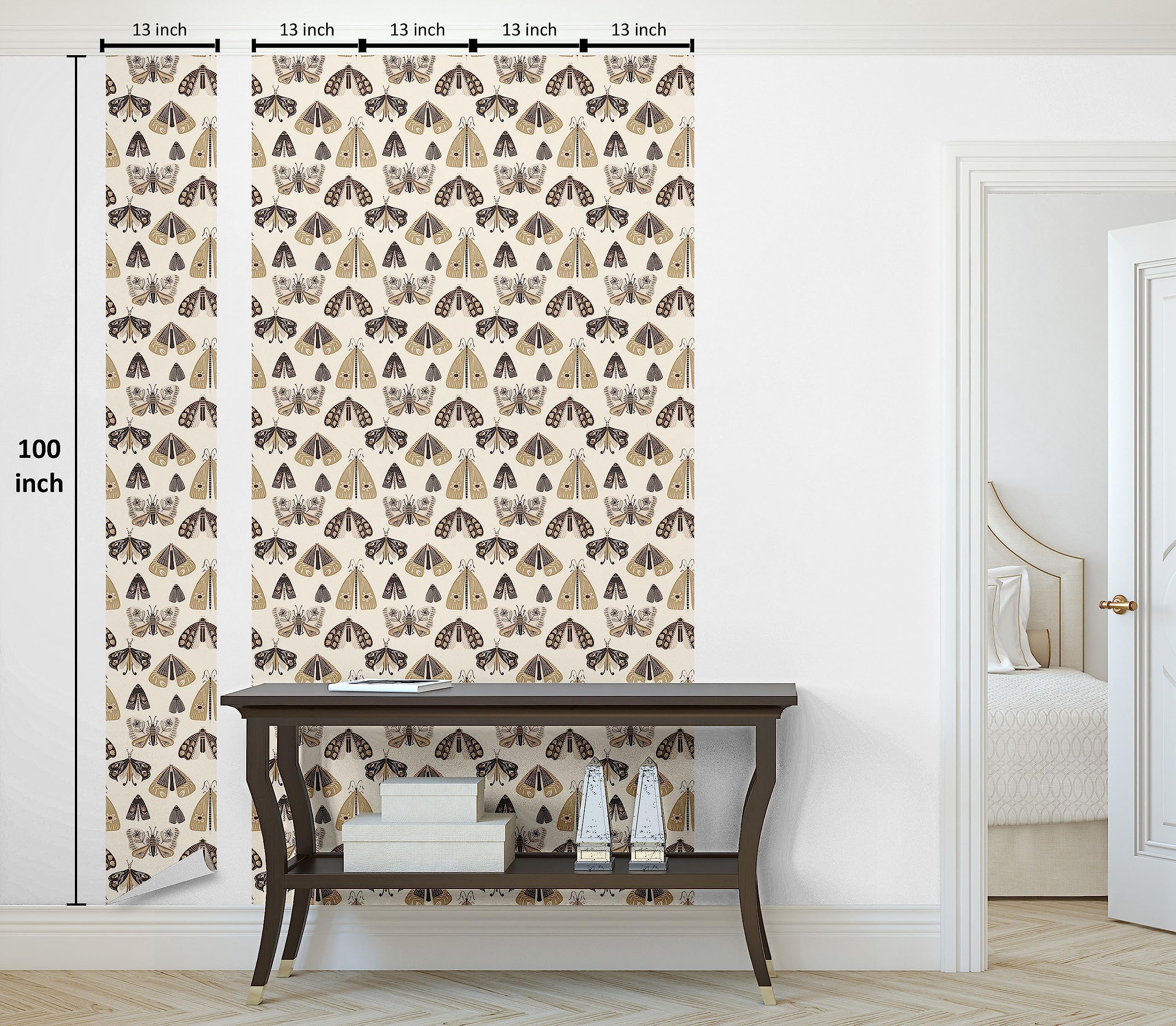 2560x2234 Ambesonne American Traditional Peel & Stick Wallpaper For Home, Oldschool Inspired Moth Illustration With Floral Wings, Self Adhesive Living Room Kitchen Accent, 13 X Camel Cream Charcoal Grey