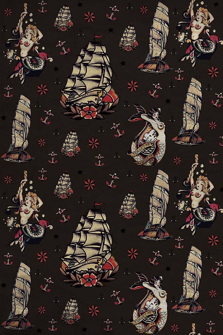 850x1274 Tattoos Gift Wrapping paper, Sailor Jerry vintage tattoos nautical digital background. HD phone wallpaper