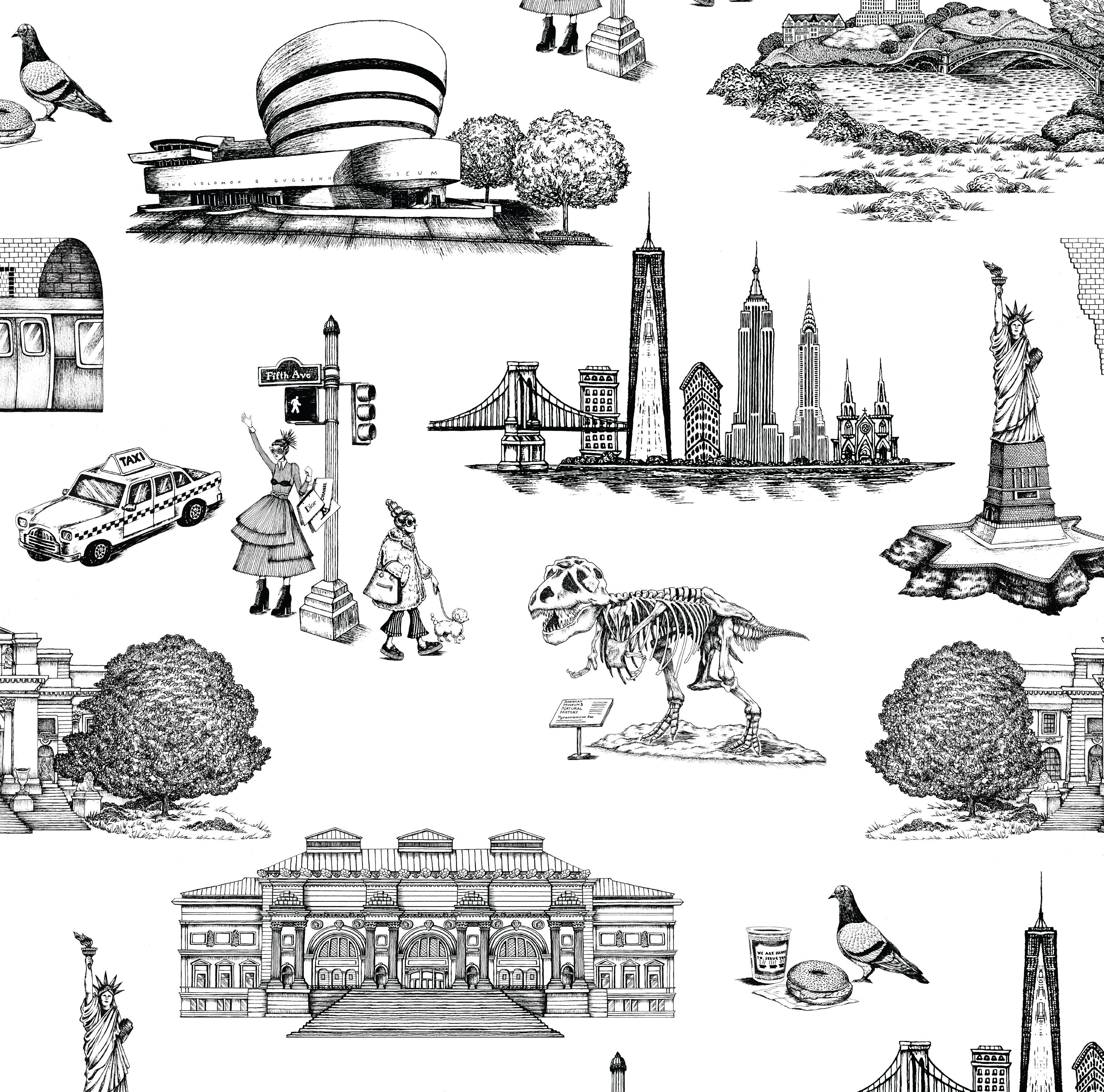3525x3488 New York Toile Traditional Wallpaper. Colorful Prints, Wallpaper, Pajamas, Home Decor, & More