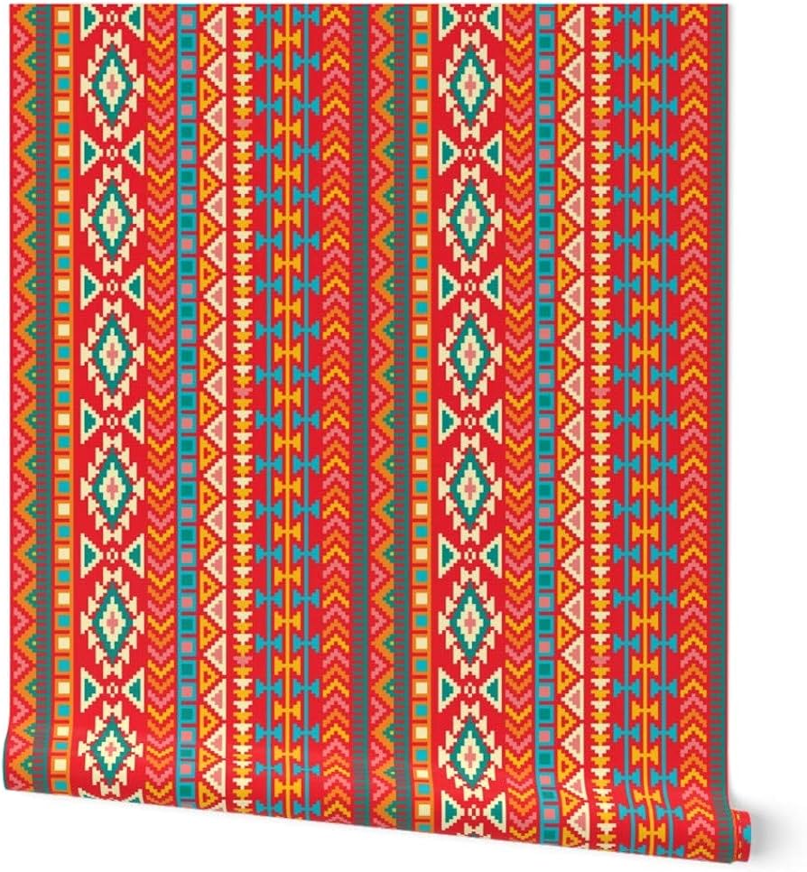 894x966 Spoonflower Commercial Grade Wallpaper 27ft x 2ft American Mexican Southwestern Pattern Hippie Western Red Stripe Vertical Traditional Wallpaper