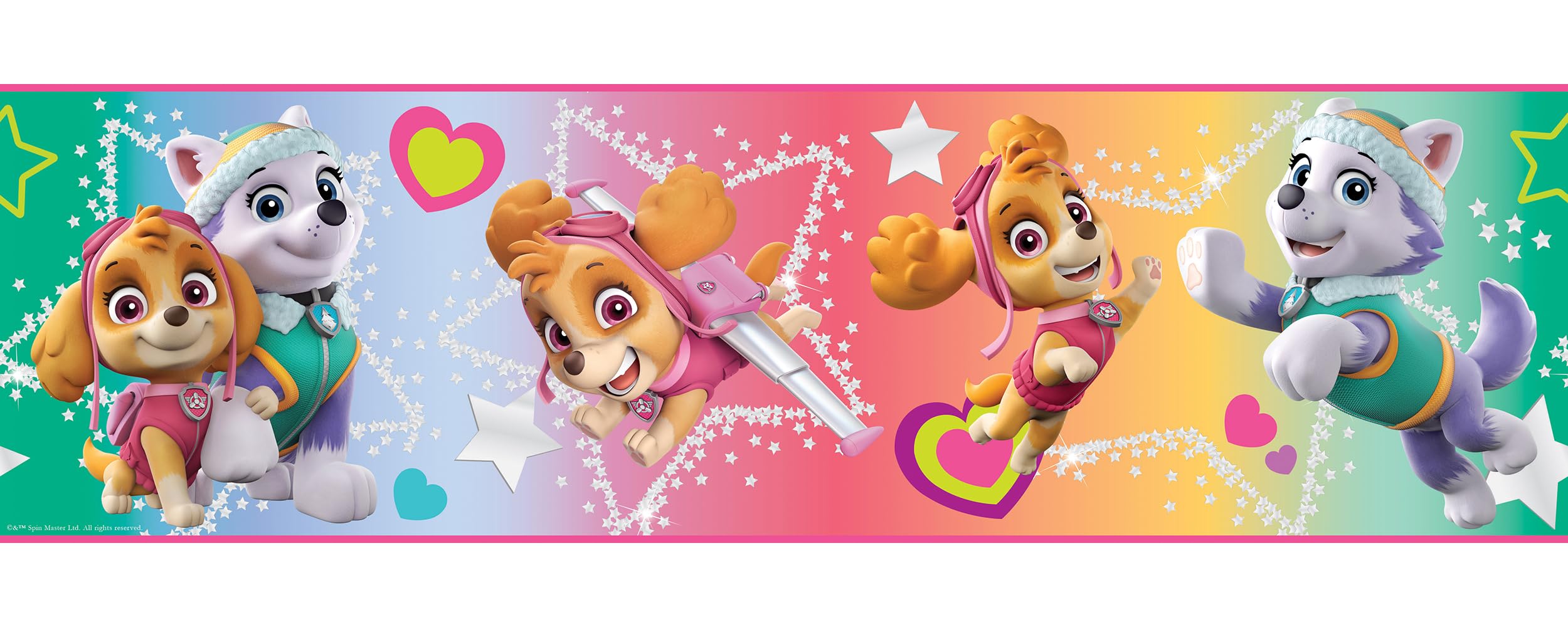 2500x1000 RoomMates RMK12129BD Paw Patrol Skye & Everest Peel & Stick Wallpaper Border