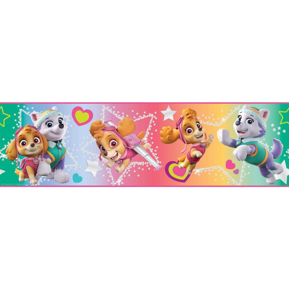 1000x1000 RoomMates Multi Colored Paw Patrol Skye And Everest Vinyl Peel And Stick Matte Wallpaper Border RMK12129BD Home Depot