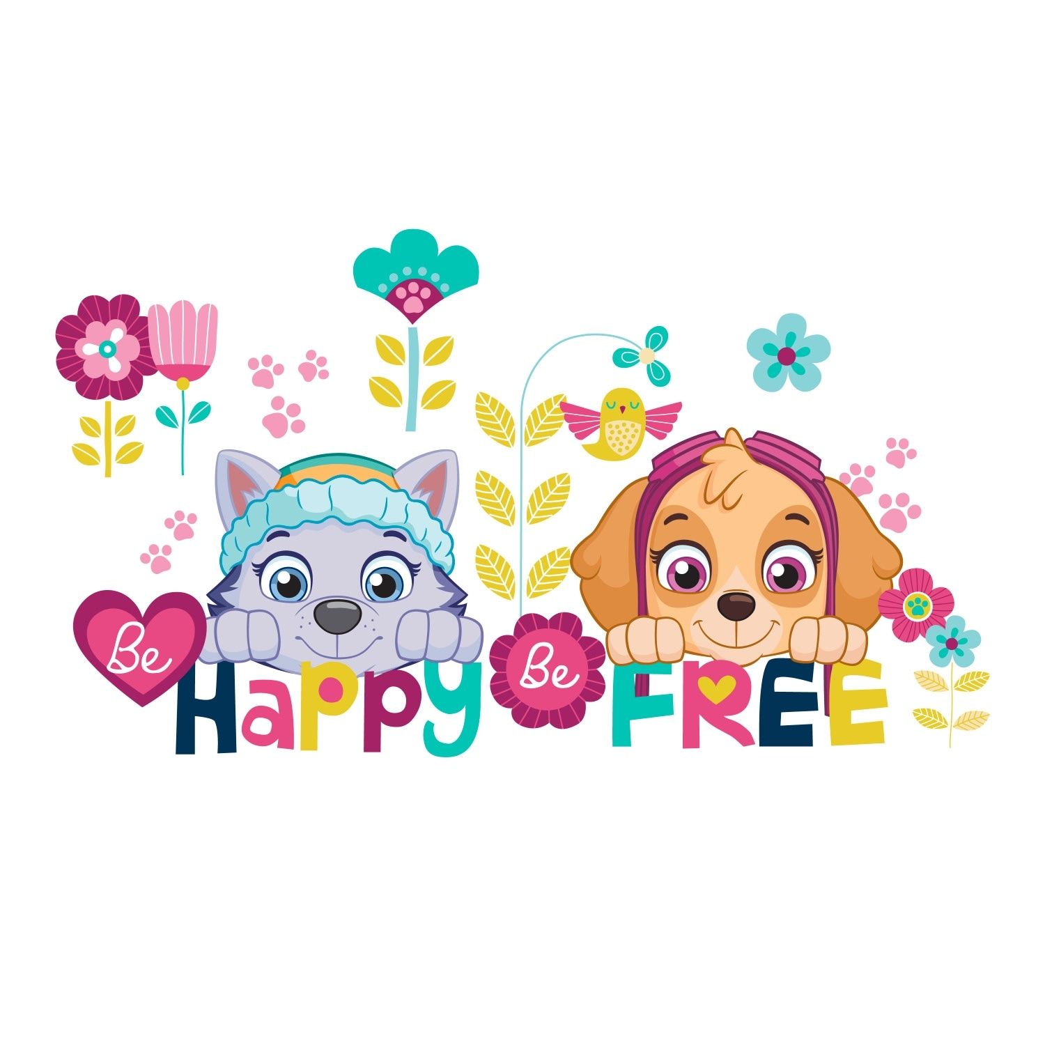 1500x1500 Gold Paw Patrol Skye & Everest Be Happy Quote Wall Decals by RoomMates Bath & Beyond
