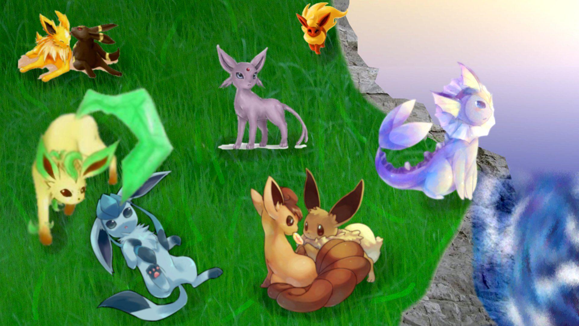 1920x1080 Eevee and his evolutions with Vulpix
