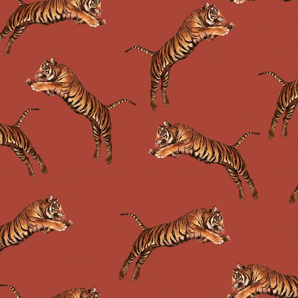 1000x1000 Pouncing Tigers Wallpaper in Red