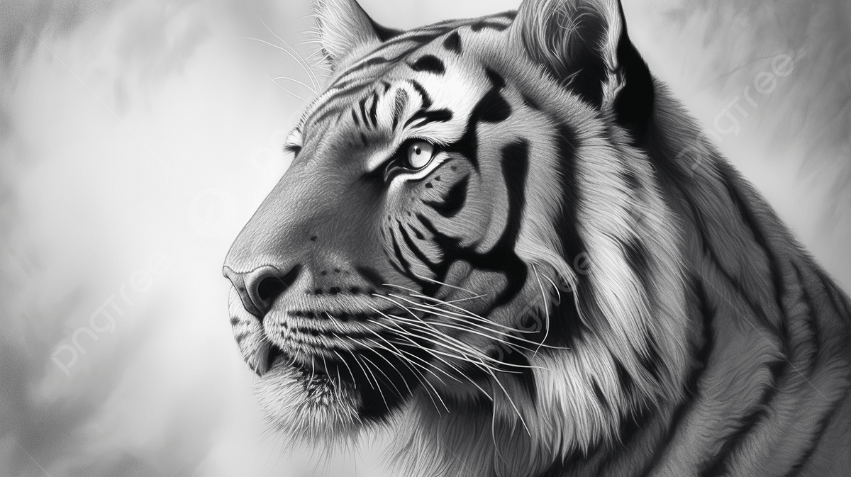 1200x673 An Oil Painting Of A Tiger In Black And White, Tiger Drawing Picture, Animal, Wildlife Background Image And Wallpaper for Free Download