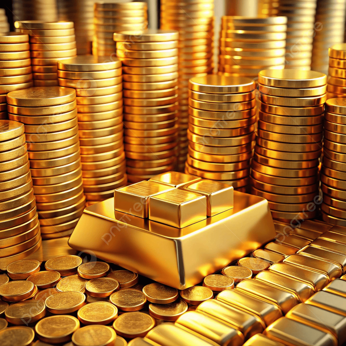 1200x1200 Stack Of Gold Coin And Bar, Gold Coin, Gold Bar, Gold Background Image And Wallpaper for Free Download