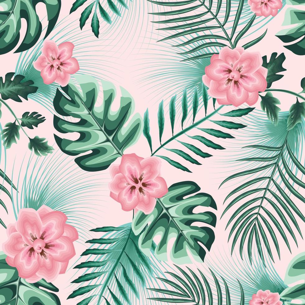 980x980 Trend abstract seamless pattern with colorful tropical fern leaves and plants on pastel background. Vector design. Jungle print. Floral background. nature wallpaper. Summer