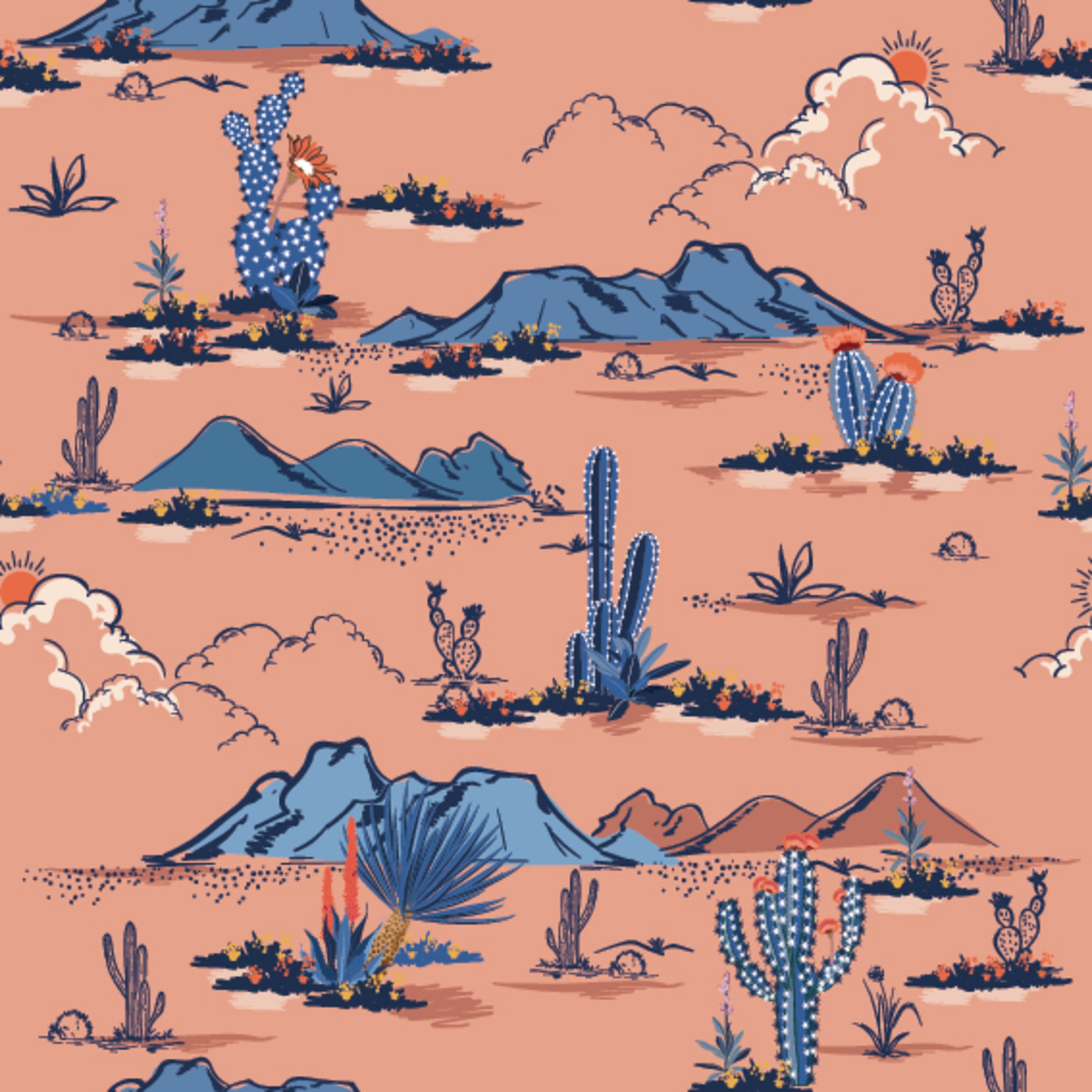3200x3200 Pastel Desert With Succulent Flowers Pattern Wallpaper